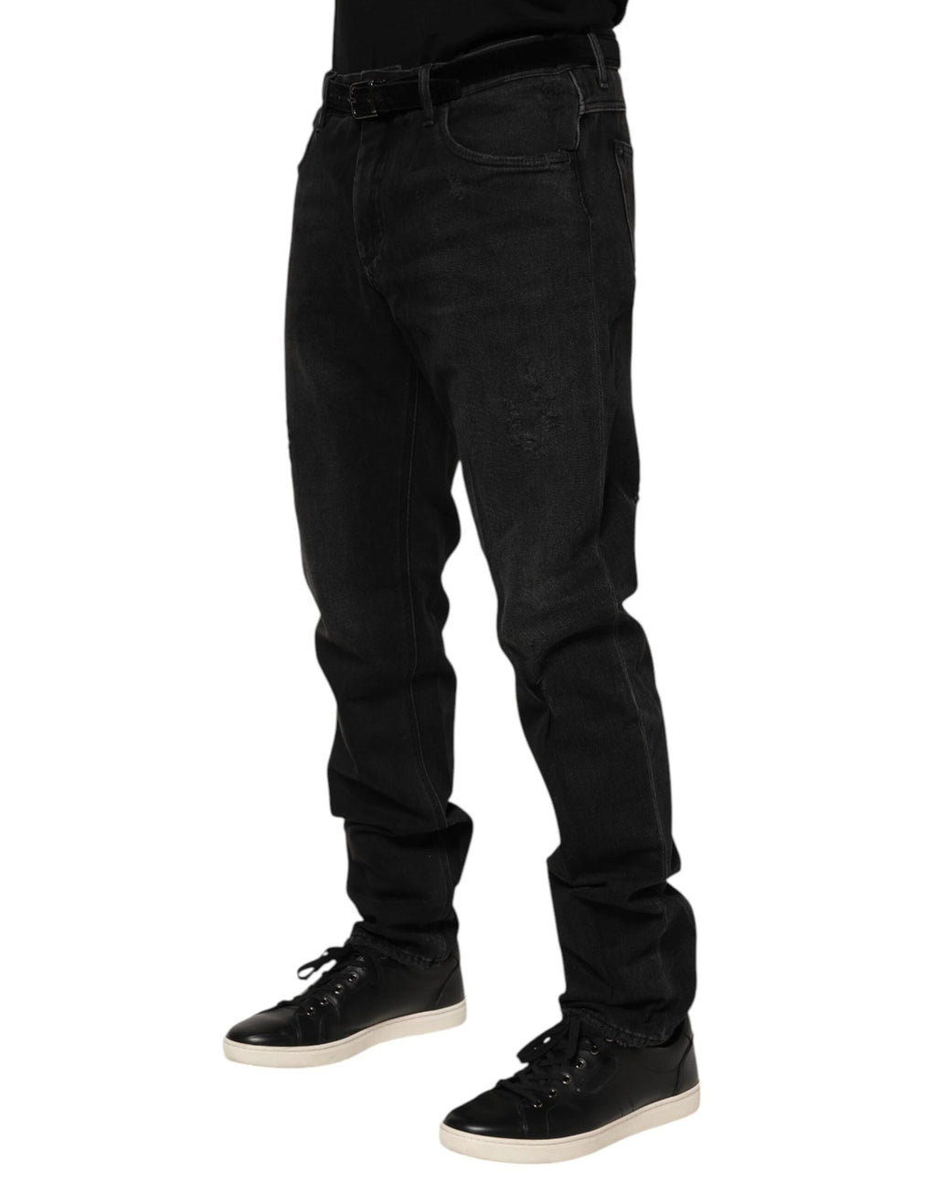 Dolce & Gabbana Black Cotton Logo Plaque Skinny Denim Jeans by Dolce & Gabbana