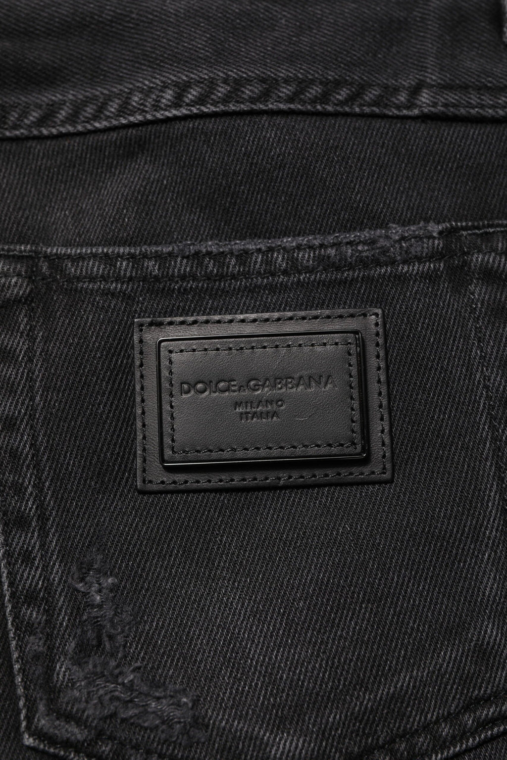 Dolce & Gabbana Black Cotton Logo Plaque Skinny Denim Jeans by Dolce & Gabbana