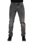 Dolce & Gabbana Gray Cotton Logo Plaque Denim Jeans by Dolce & Gabbana