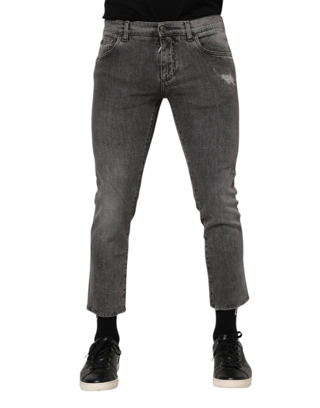 Dolce & Gabbana Gray Cotton Logo Plaque Men Denim Jeans by Dolce & Gabbana
