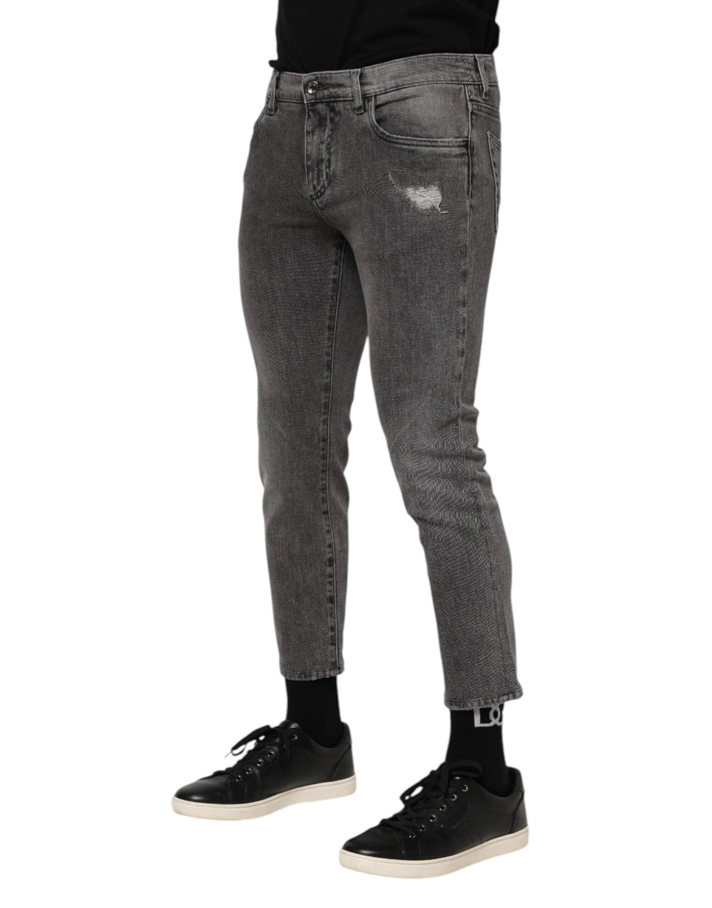Dolce & Gabbana Gray Cotton Logo Plaque Men Denim Jeans by Dolce & Gabbana