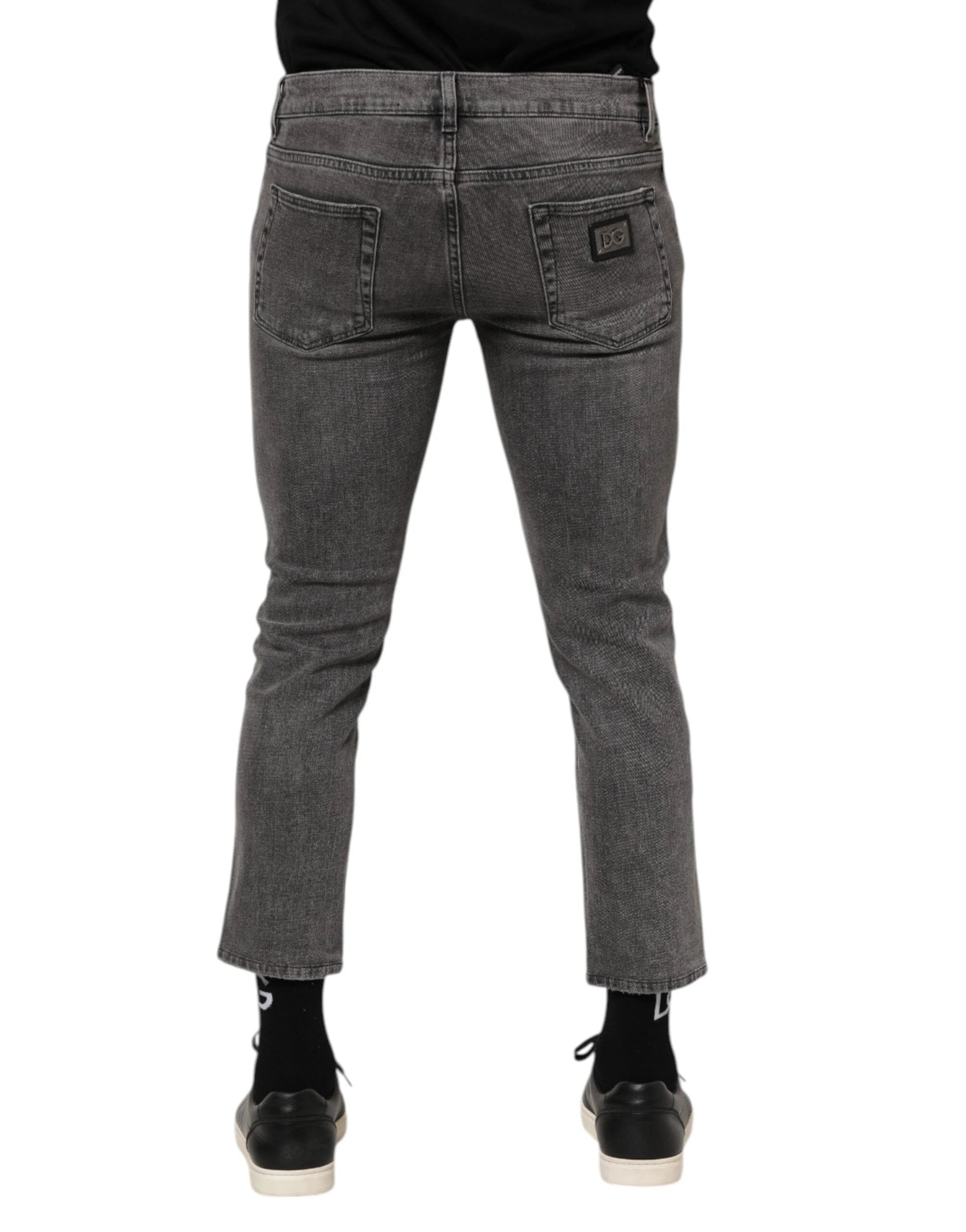Dolce & Gabbana Gray Cotton Logo Plaque Men Denim Jeans by Dolce & Gabbana