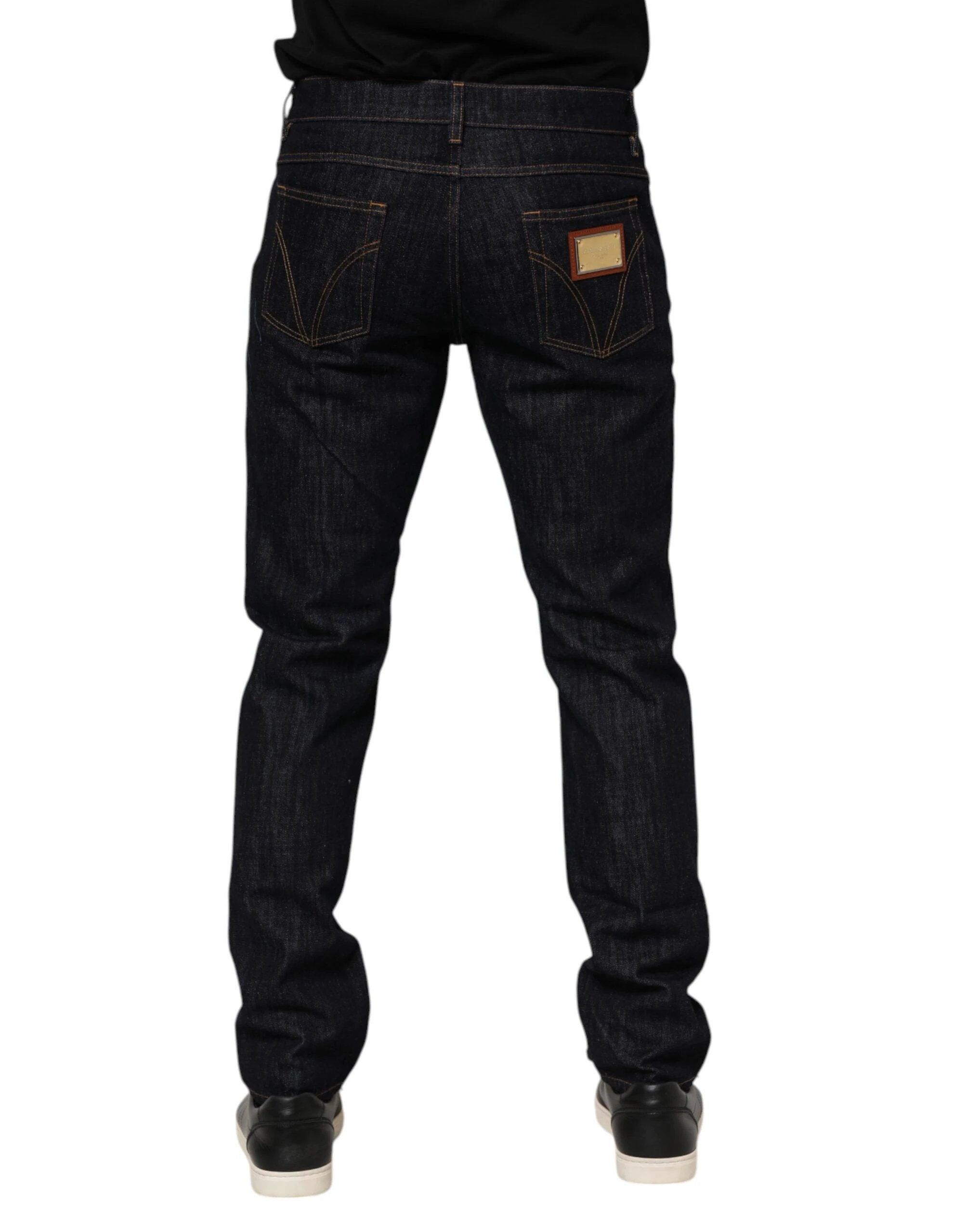 Dolce & Gabbana Dark Blue Cotton Logo Plaque Men Denim Jeans by Dolce & Gabbana