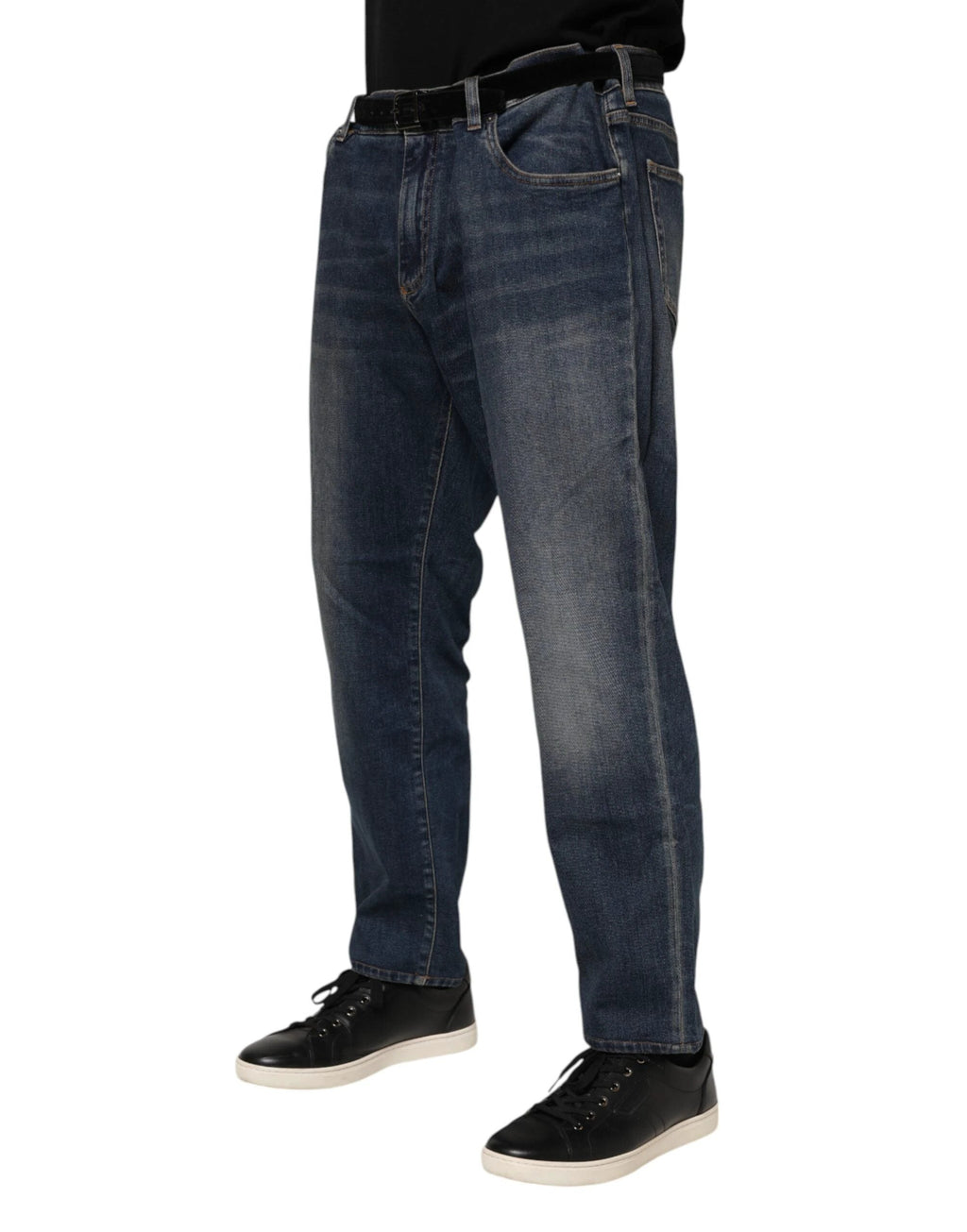 Dolce & Gabbana Blue Cotton Logo Plaque Slim Denim Jeans by Dolce & Gabbana