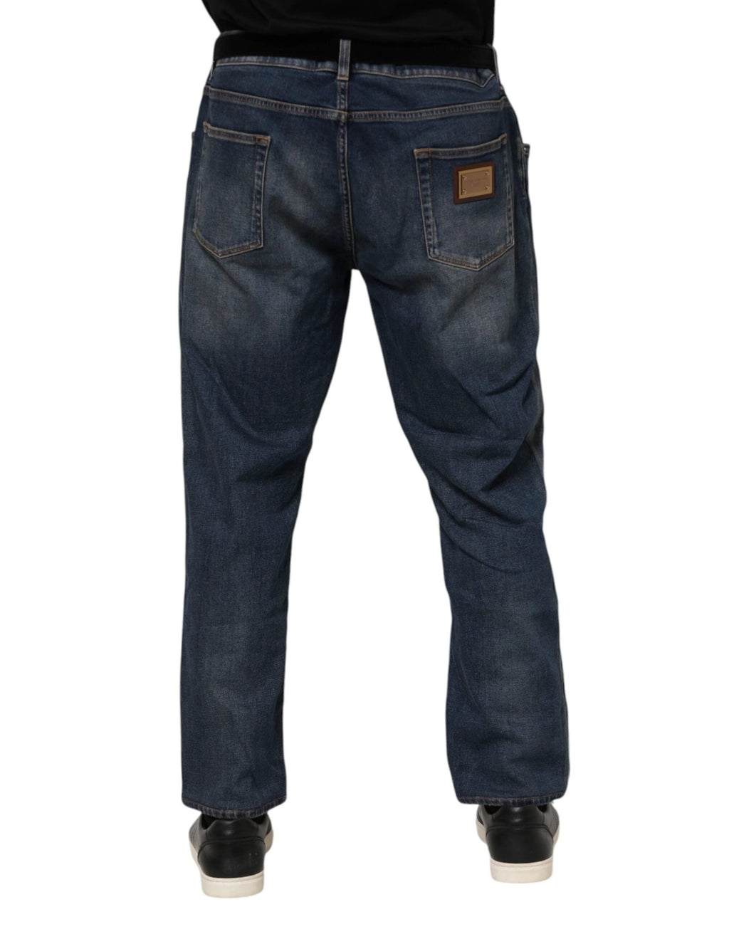 Dolce & Gabbana Blue Cotton Logo Plaque Slim Denim Jeans by Dolce & Gabbana