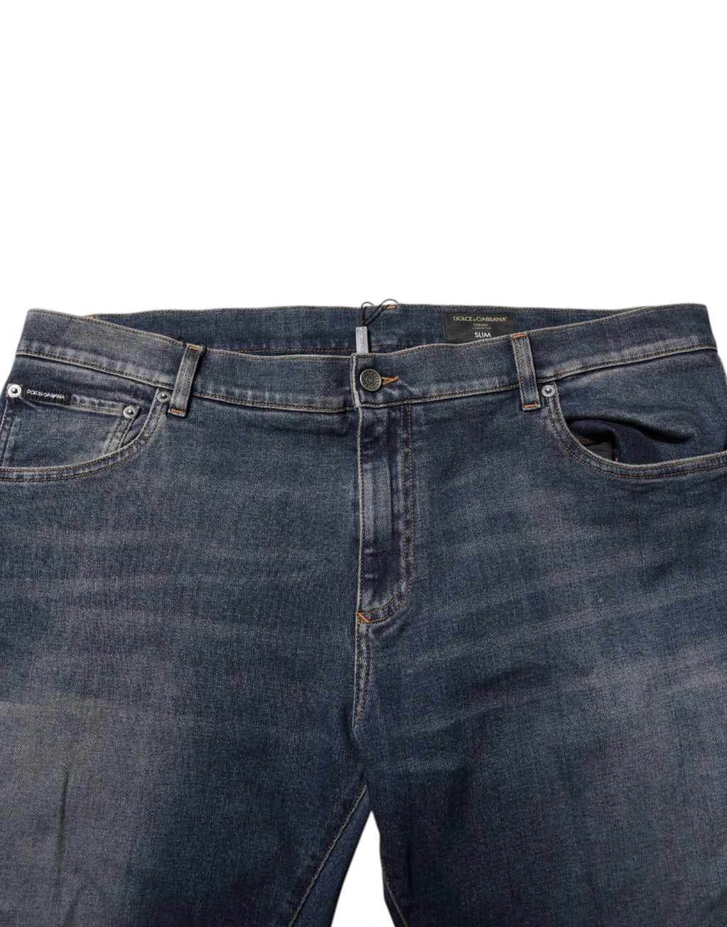 Dolce & Gabbana Blue Cotton Logo Plaque Slim Denim Jeans by Dolce & Gabbana