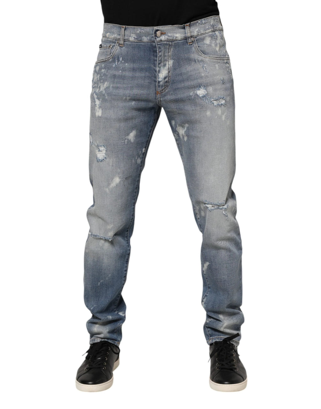 Dolce & Gabbana Blue Cotton Tattered Slim Fit Men Denim Jeans by Dolce & Gabbana