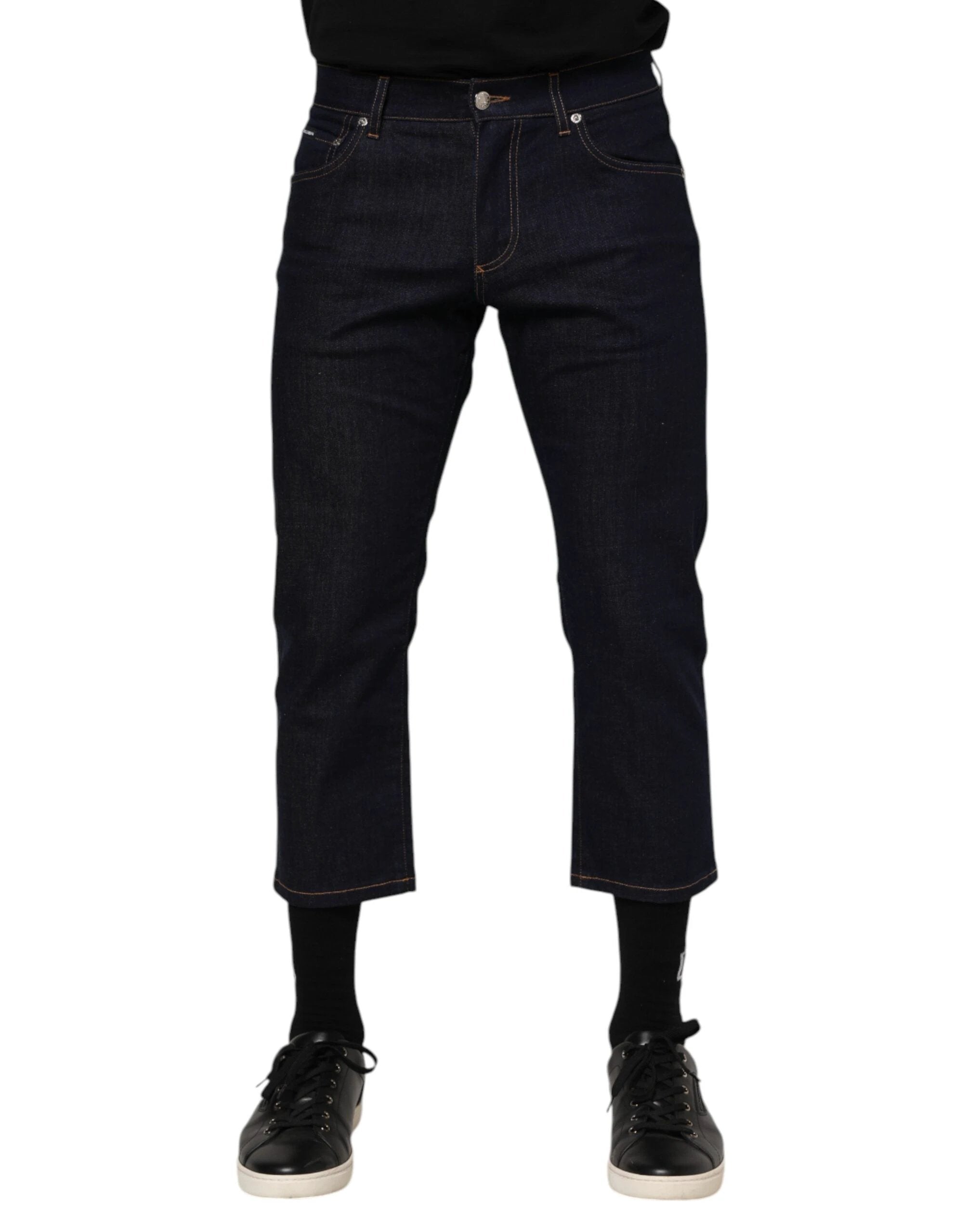 Dolce & Gabbana Dark Blue Cotton Logo Slim Fit Men Denim Jeans by Dolce & Gabbana