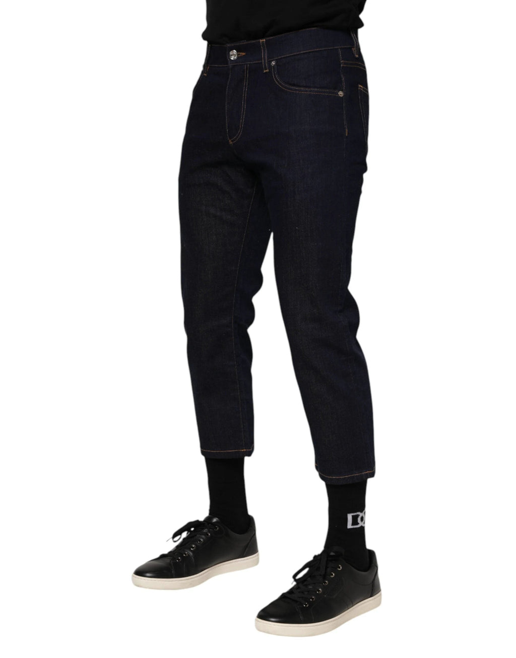 Dolce & Gabbana Dark Blue Cotton Logo Slim Fit Men Denim Jeans by Dolce & Gabbana