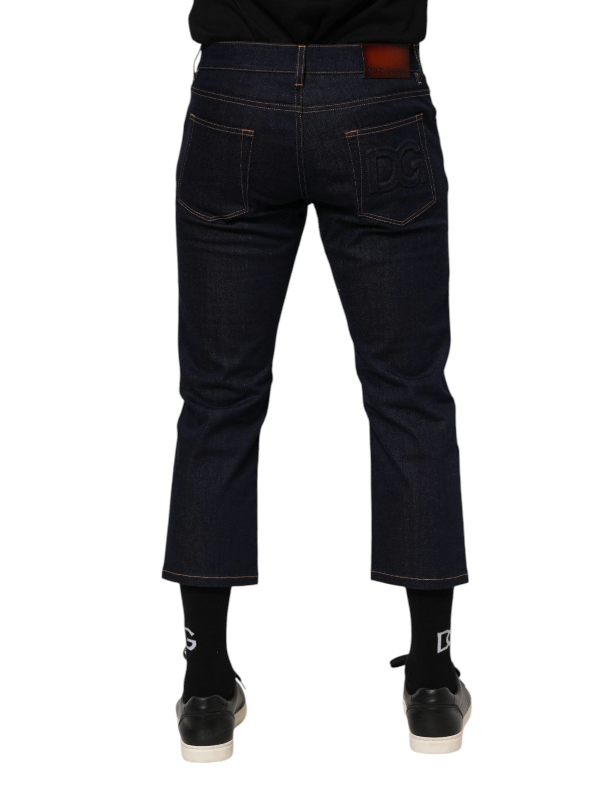 Dolce & Gabbana Dark Blue Cotton Logo Slim Fit Men Denim Jeans by Dolce & Gabbana