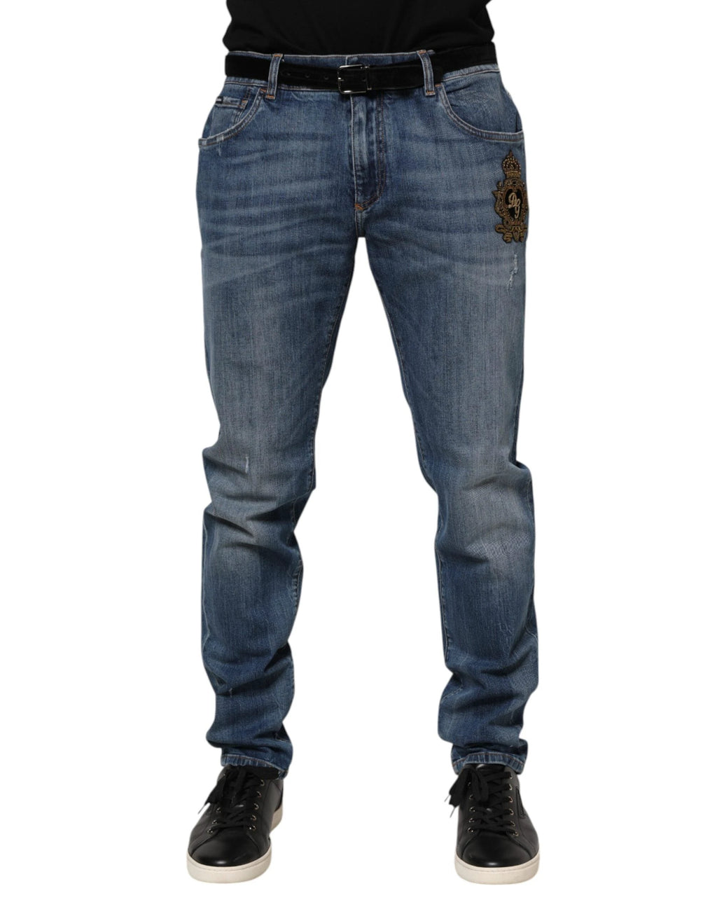Dolce & Gabbana Blue Logo Embroidery Denim Jeans by Dolce & Gabbana