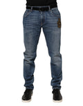 Dolce & Gabbana Blue Logo Embroidery Denim Jeans by Dolce & Gabbana