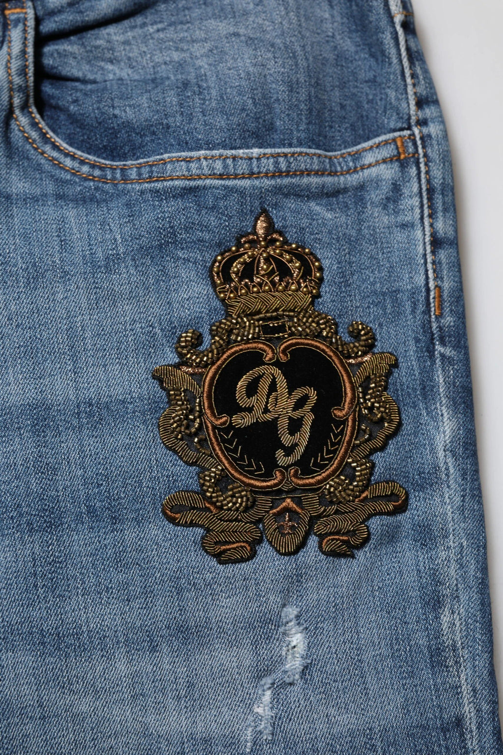 Dolce & Gabbana Blue Logo Embroidery Denim Jeans by Dolce & Gabbana
