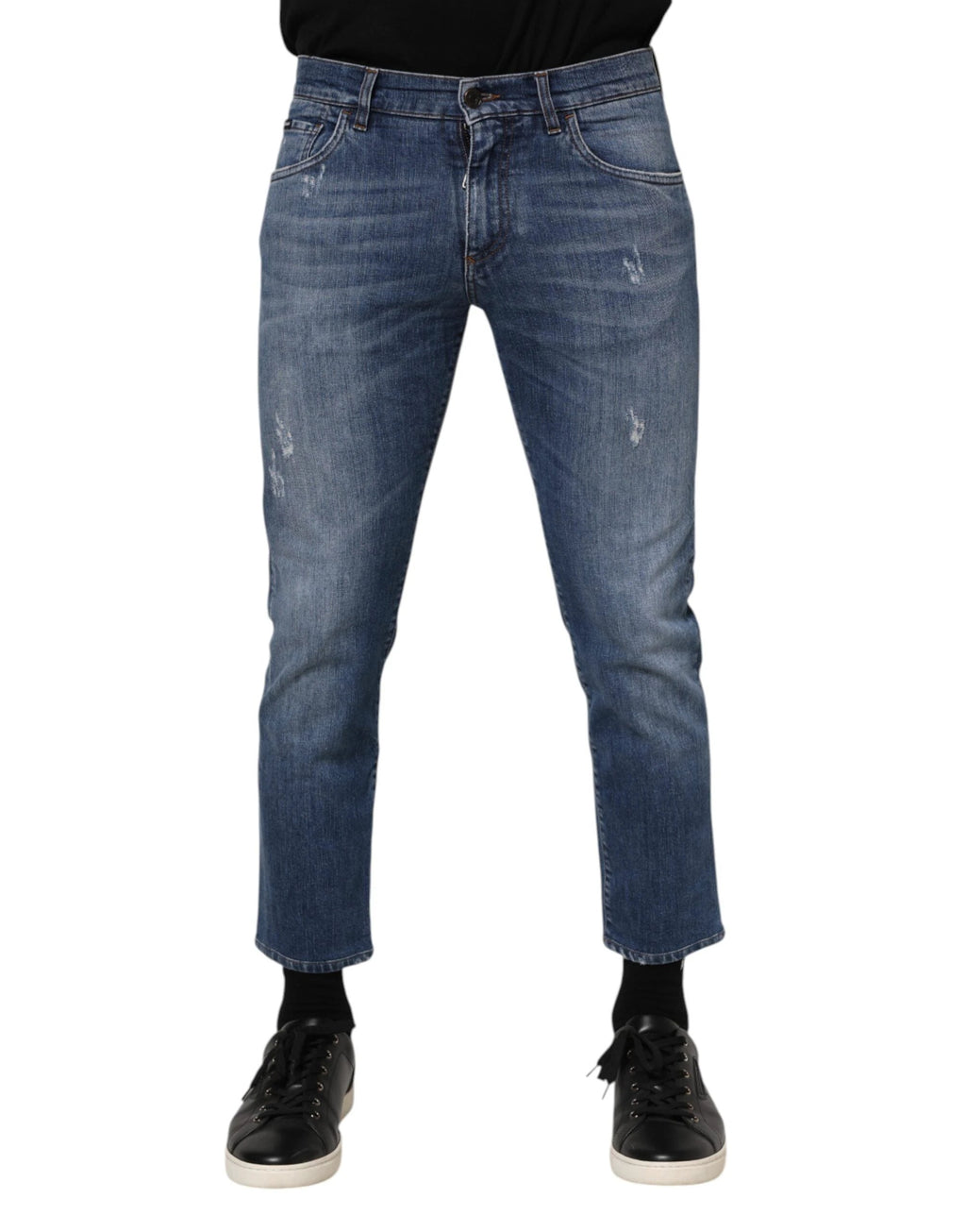 Jean en denim bleu en coton Dolce &amp; Gabbana avec logo et plaque