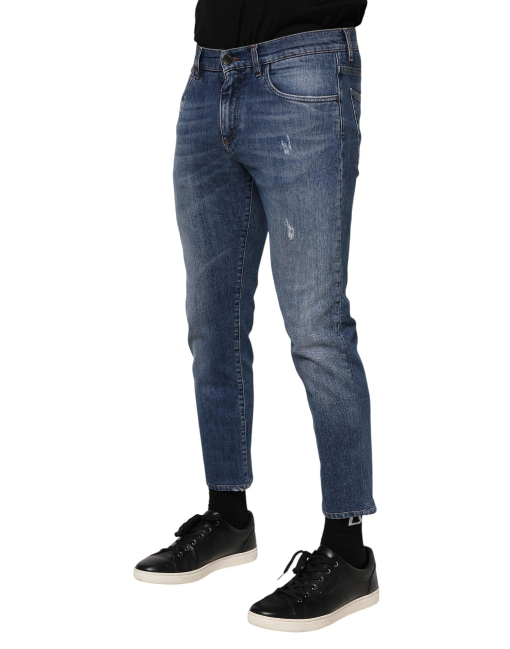 Jean en denim bleu en coton Dolce &amp; Gabbana avec logo et plaque