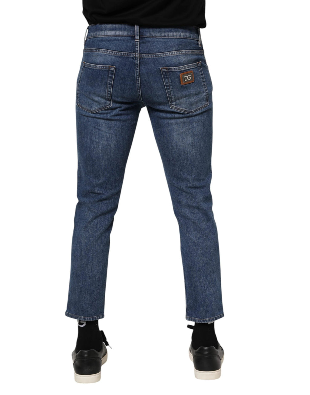 Jean en denim bleu en coton Dolce &amp; Gabbana avec logo et plaque