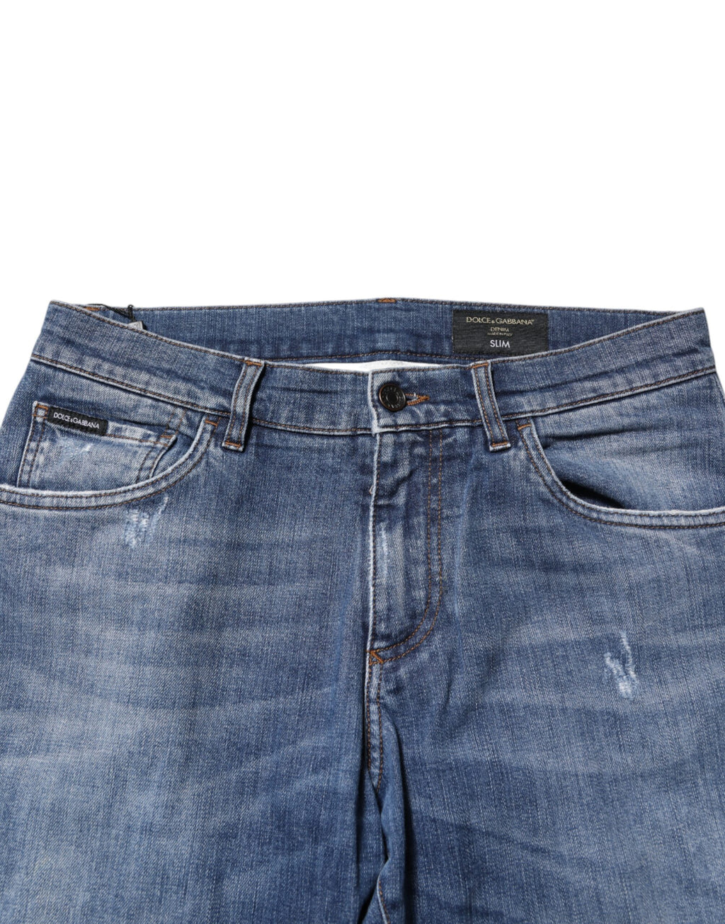 Jean en denim bleu en coton Dolce &amp; Gabbana avec logo et plaque