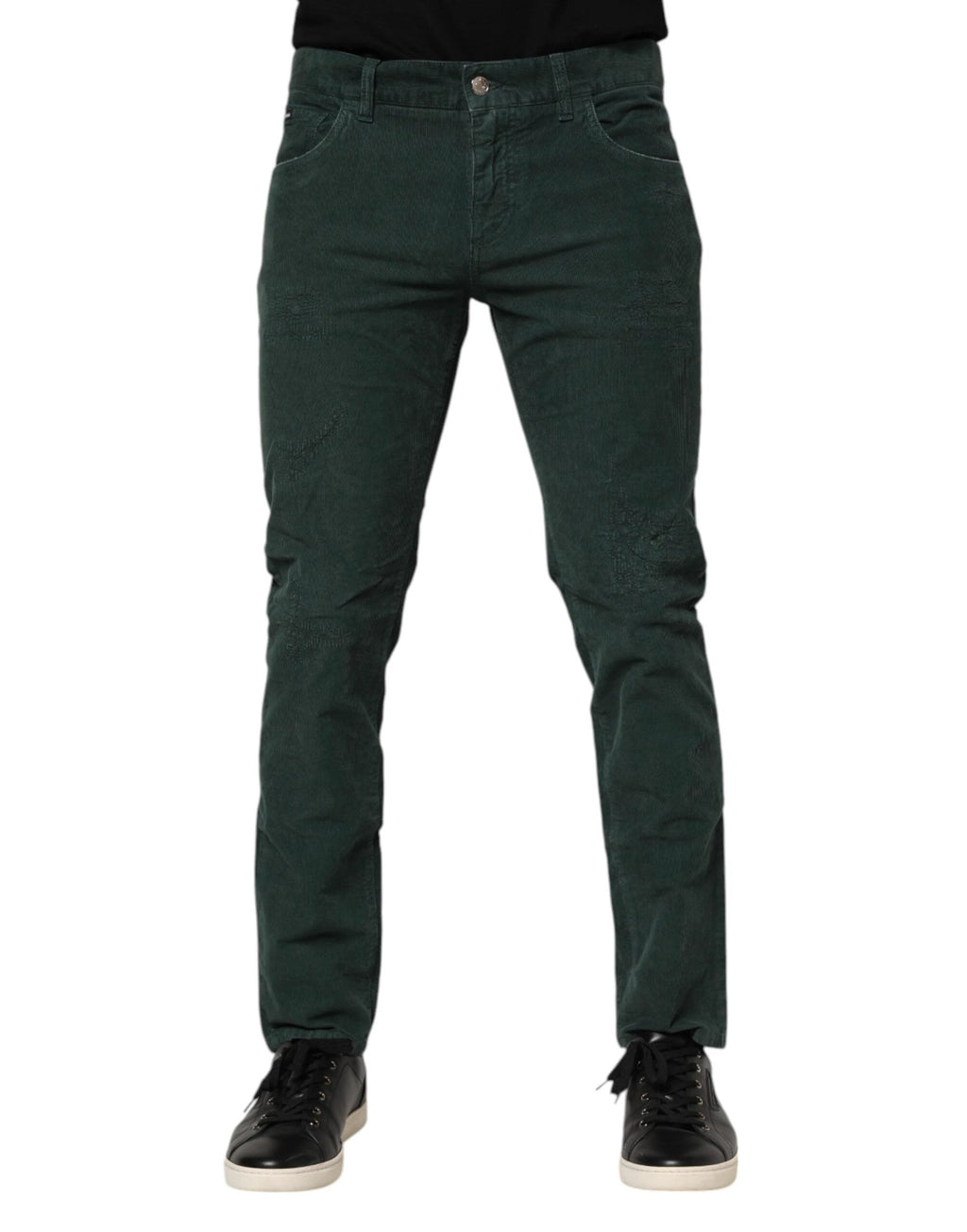 Dolce & Gabbana Green Cotton Corduroy Skinny Pants by Dolce & Gabbana