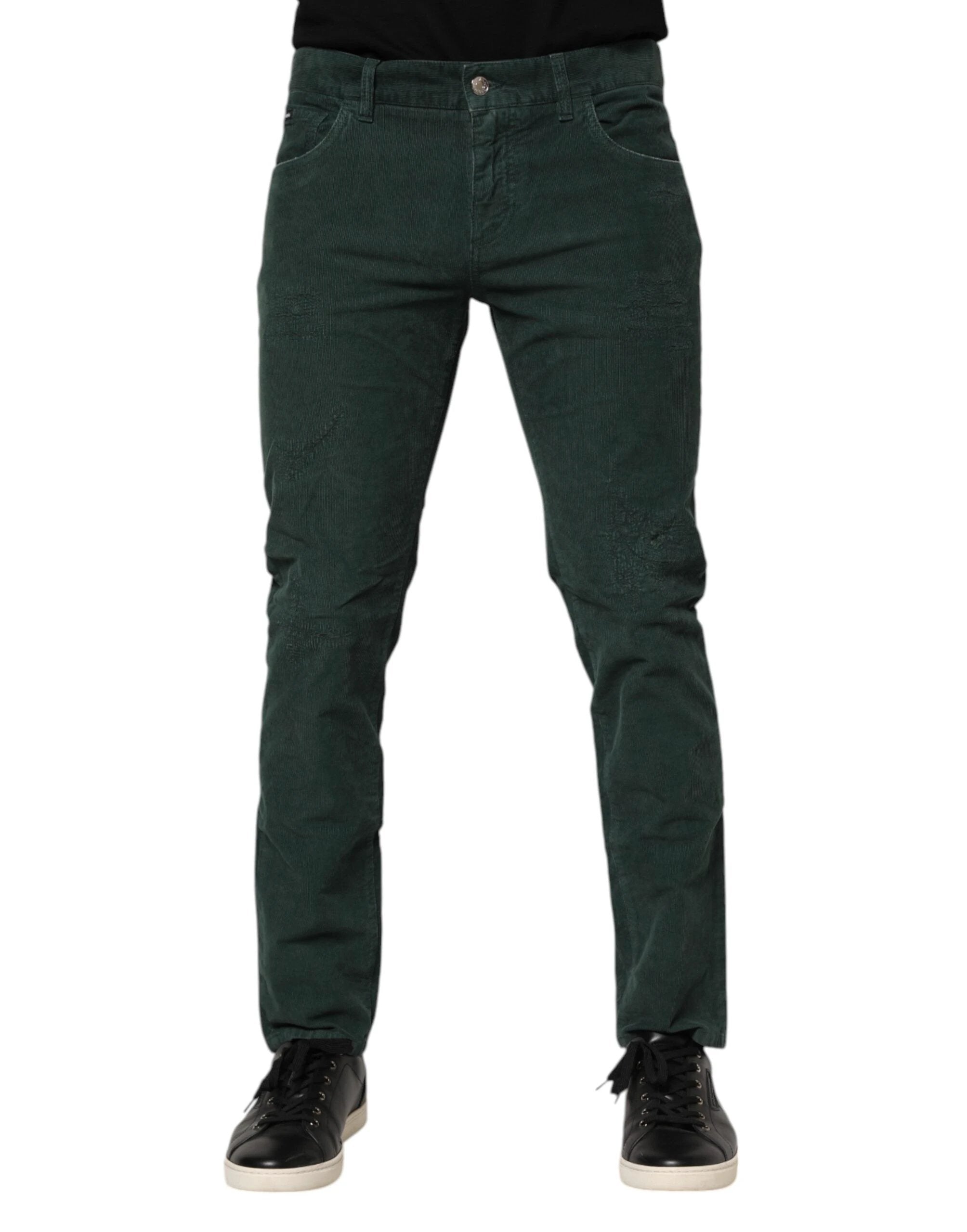 Dolce & Gabbana Green Cotton Corduroy Skinny Pants by Dolce & Gabbana