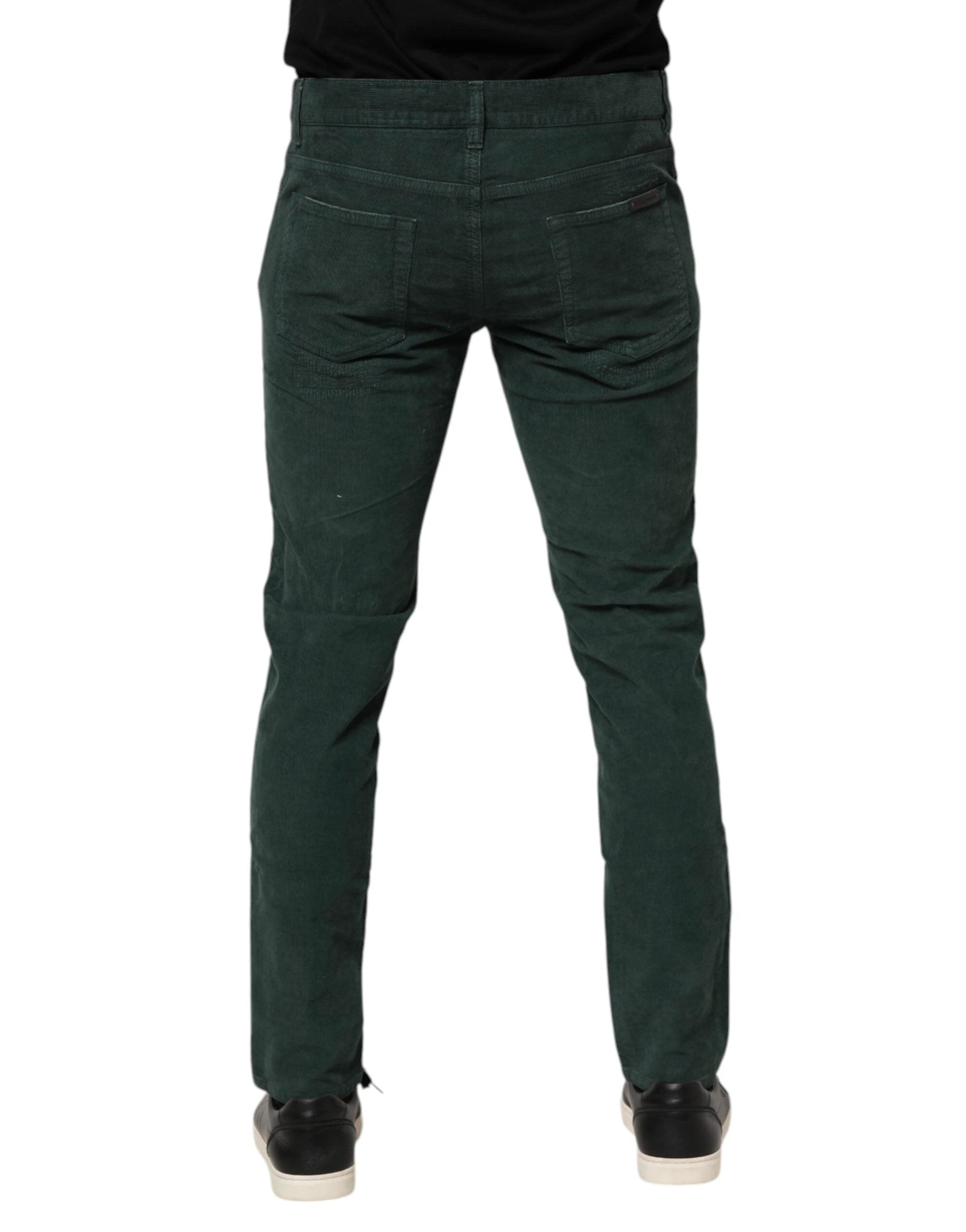 Dolce & Gabbana Green Cotton Corduroy Skinny Pants by Dolce & Gabbana