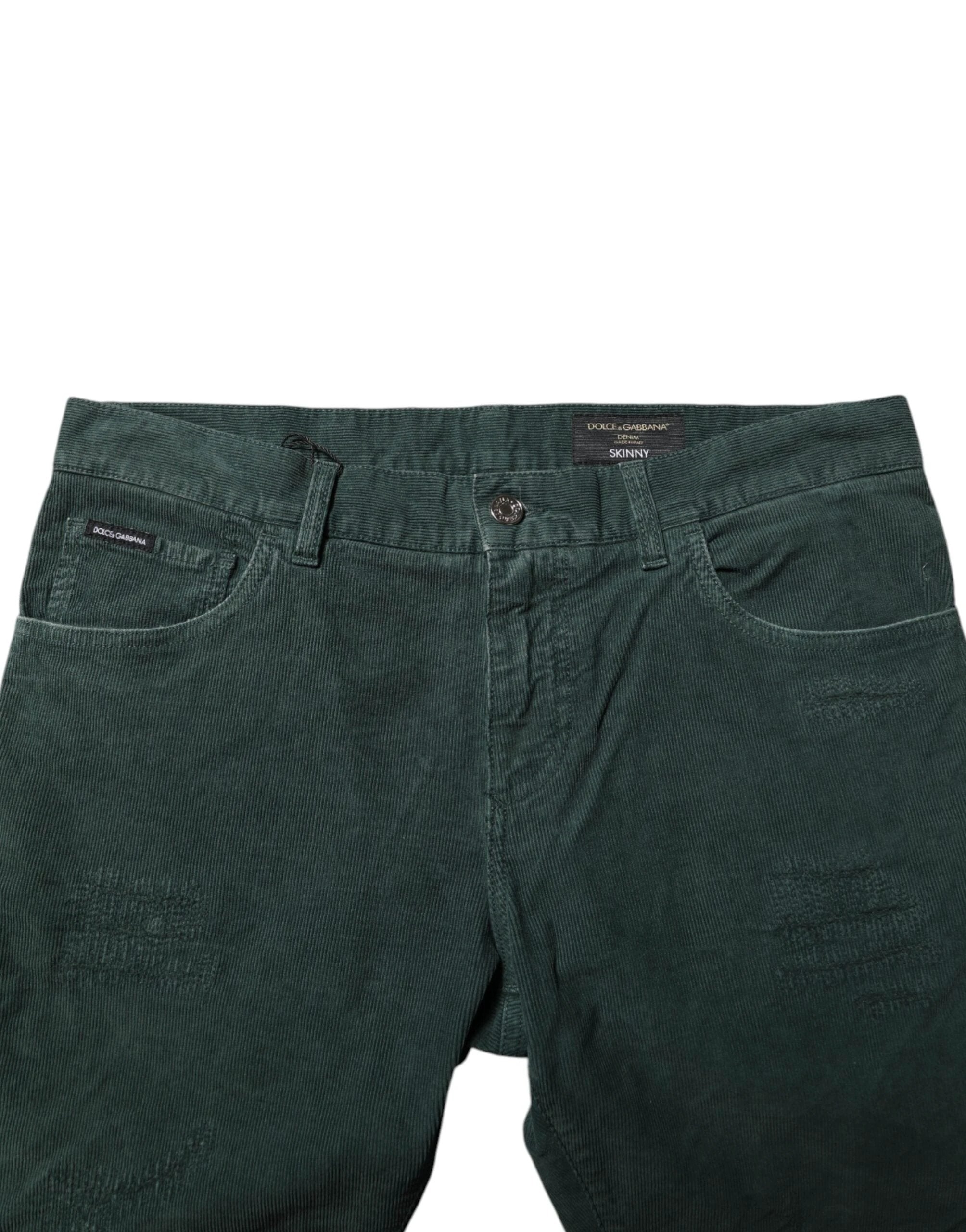 Dolce & Gabbana Green Cotton Corduroy Skinny Pants by Dolce & Gabbana