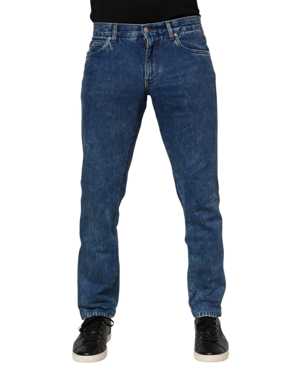 Dolce & Gabbana Blue Cotton Logo Plaque Denim Jeans by Dolce & Gabbana