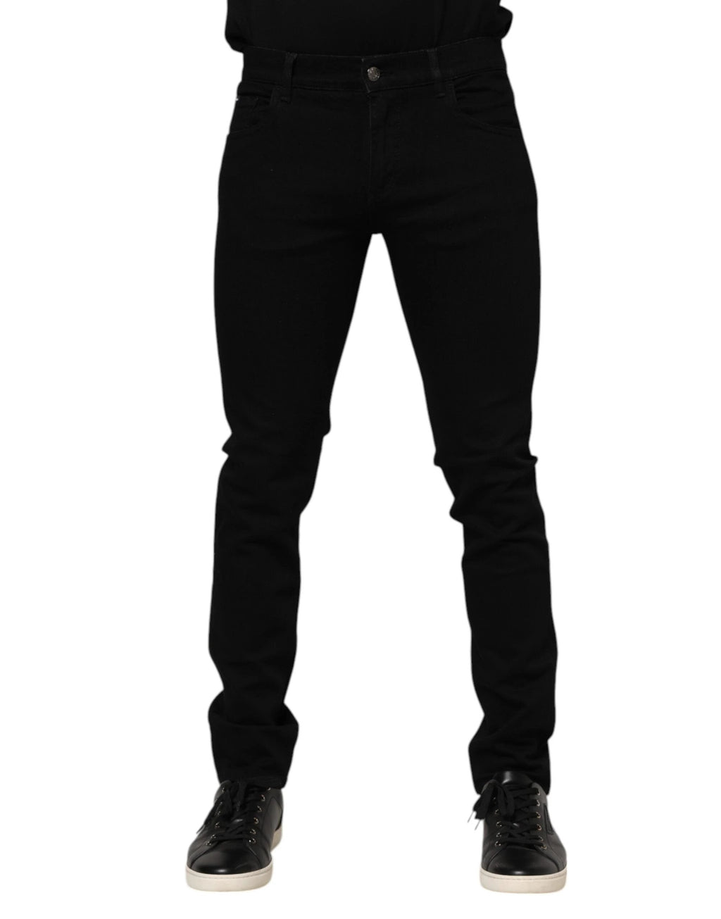 Jean en denim bleu foncé Dolce &amp; Gabbana avec logo et plaque dorée