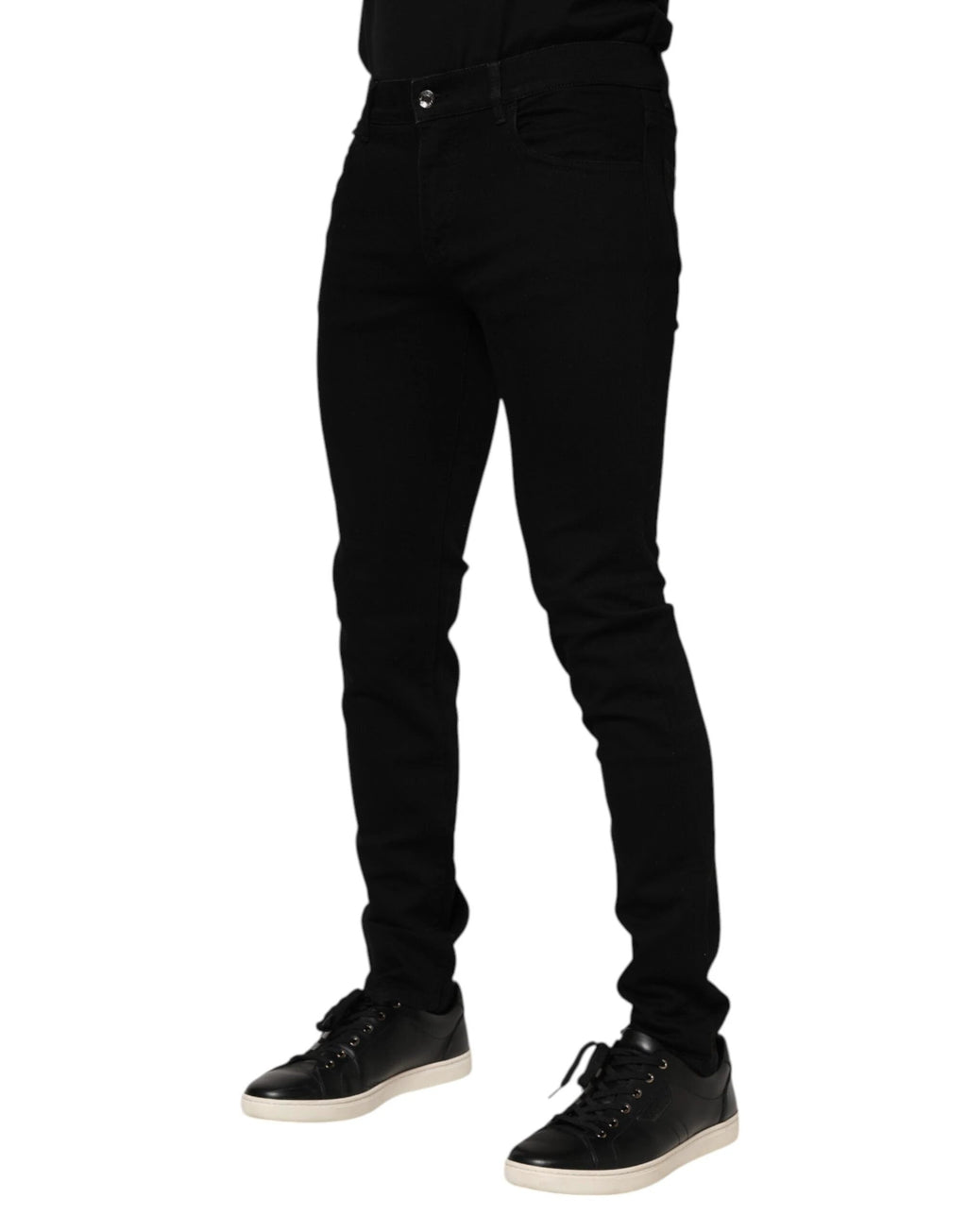 Jean en denim bleu foncé Dolce &amp; Gabbana avec logo et plaque dorée