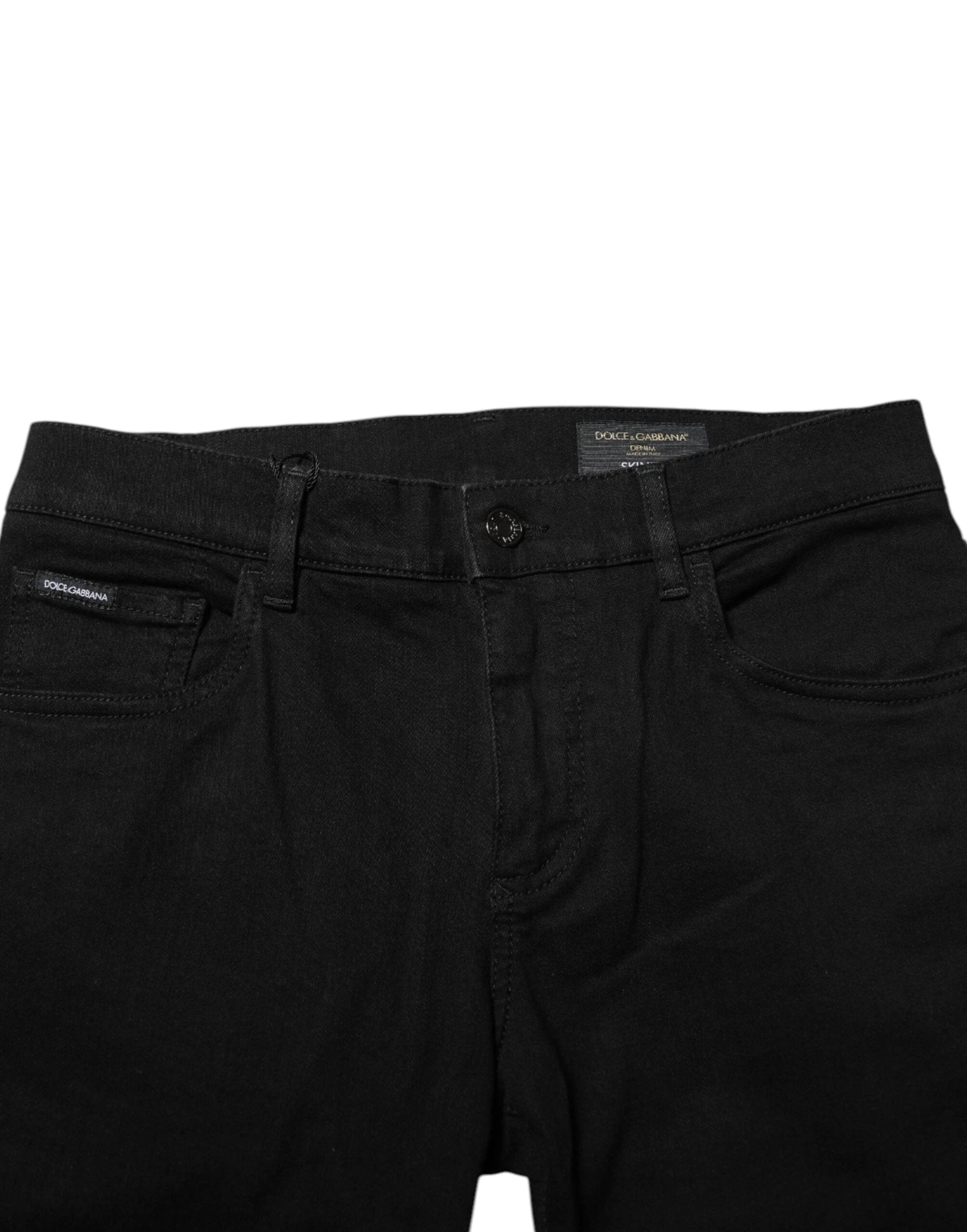 Jean en denim bleu foncé Dolce &amp; Gabbana avec logo et plaque dorée