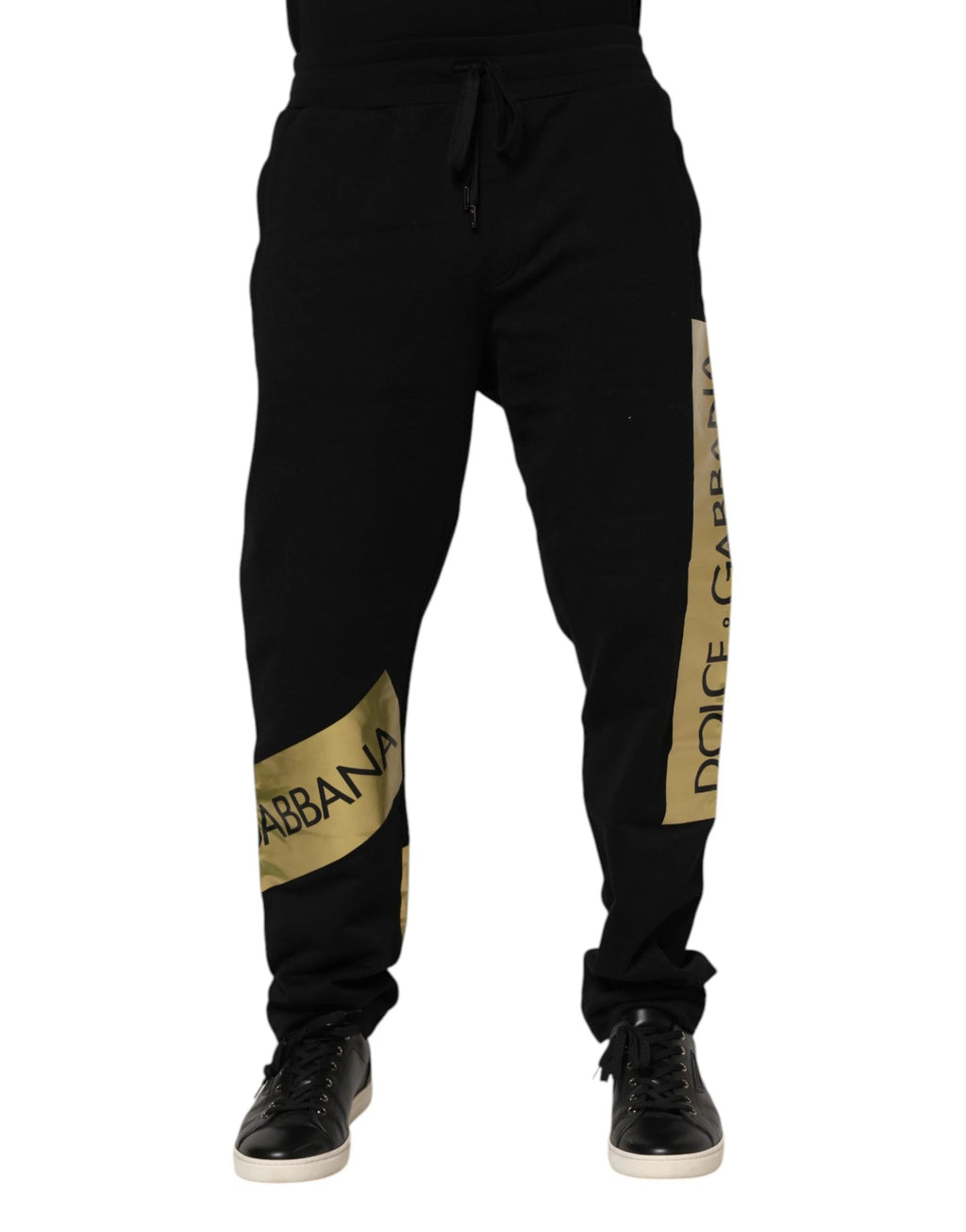 Dolce & Gabbana Black Cotton Logo Tape Men Jogger Pants by Dolce & Gabbana