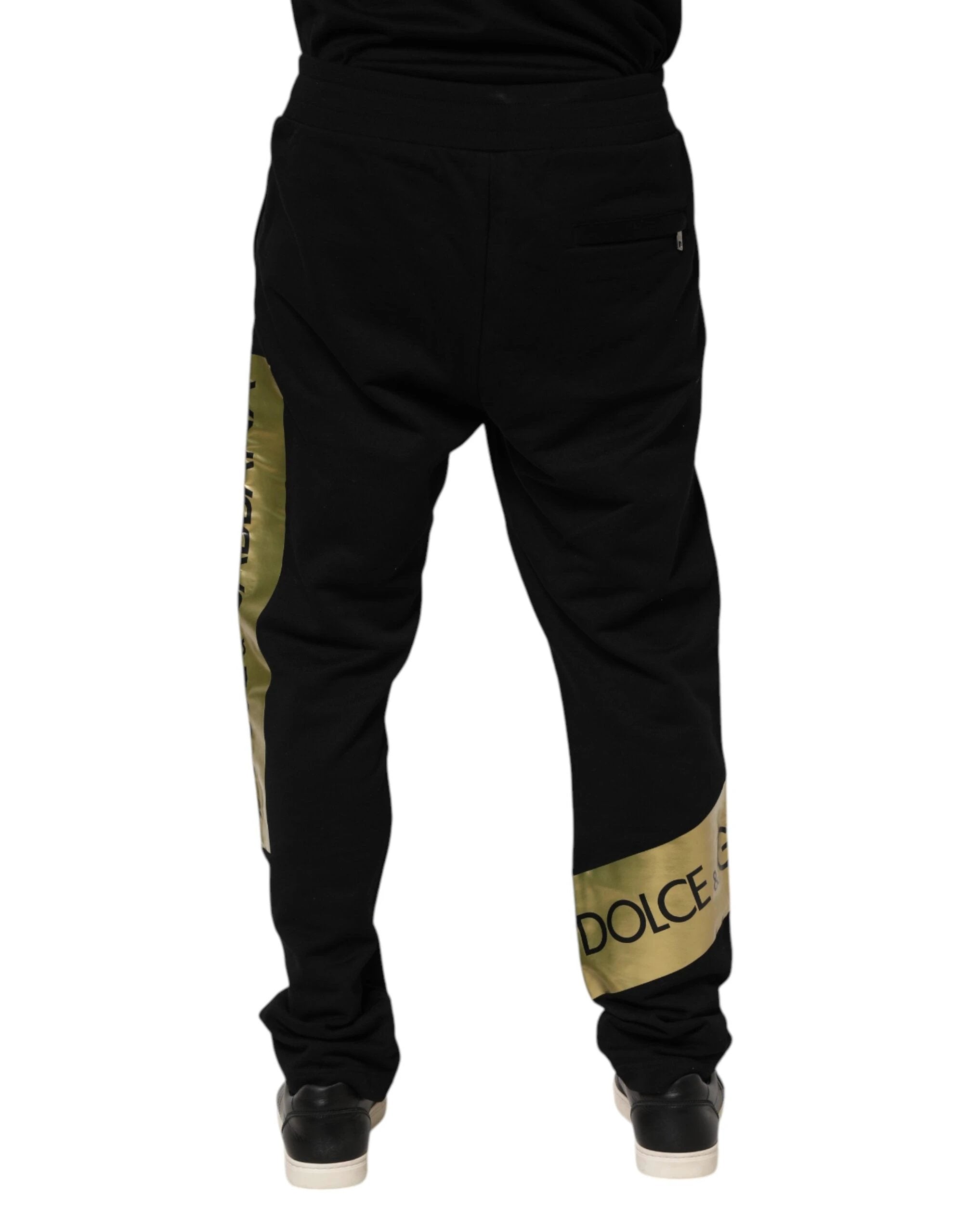 Dolce & Gabbana Black Cotton Logo Tape Men Jogger Pants by Dolce & Gabbana
