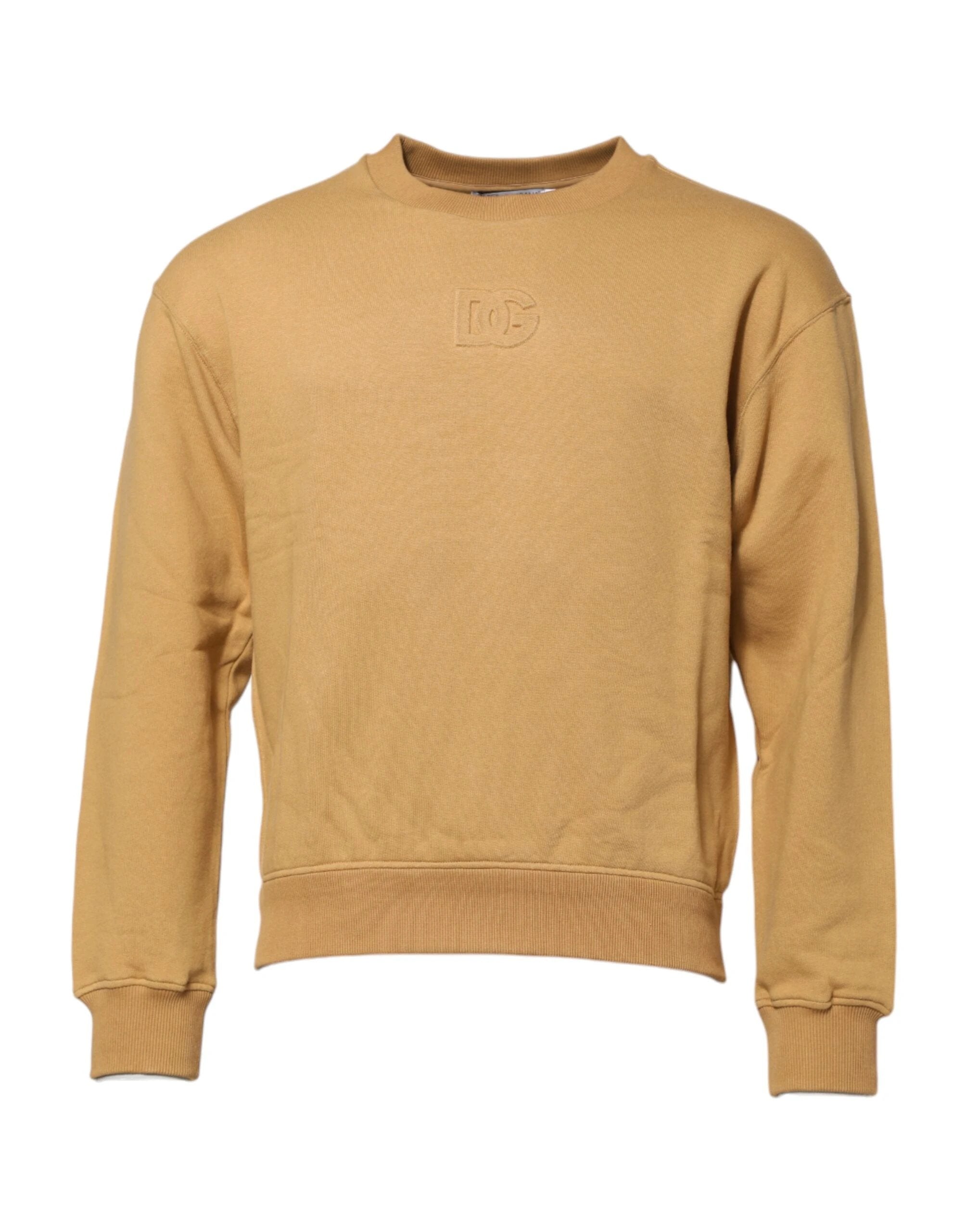 Dolce & Gabbana Mustard Cotton DG Embossed Pullover Sweater by Dolce & Gabbana