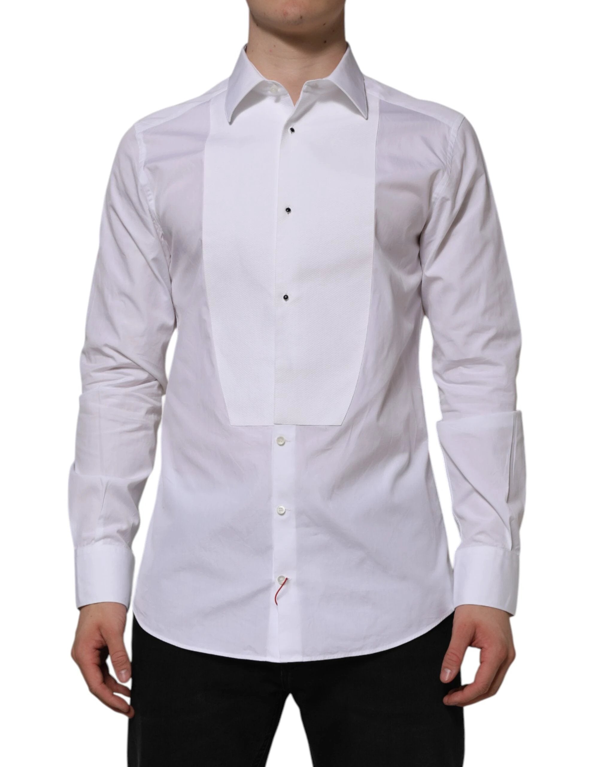 Dolce & Gabbana White Bib Cotton Popline GOLD Men Formal Shirt by Dolce & Gabbana