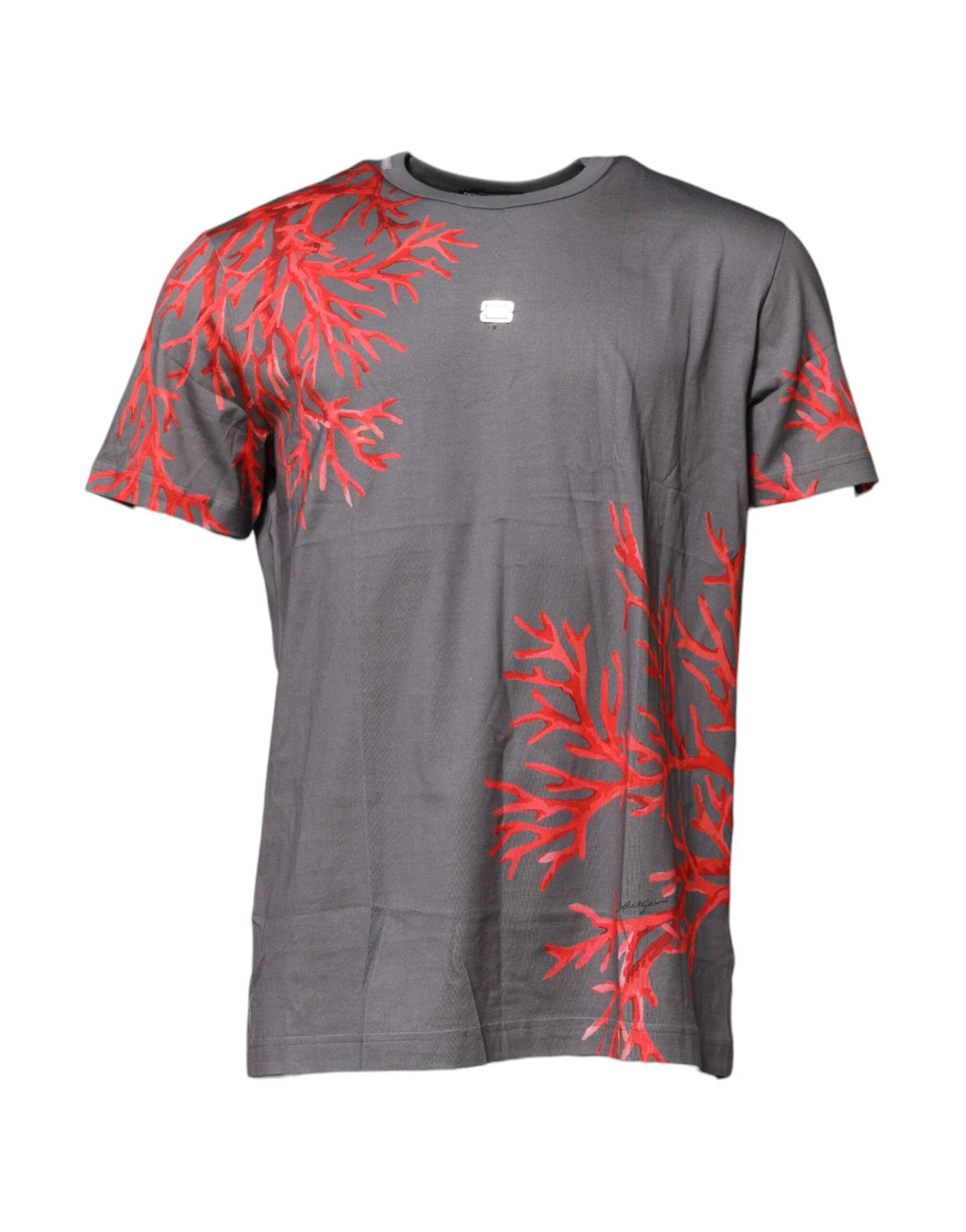 Dolce & Gabbana Gray Cotton Coral Print Logo Plaque T-shirt by Dolce & Gabbana