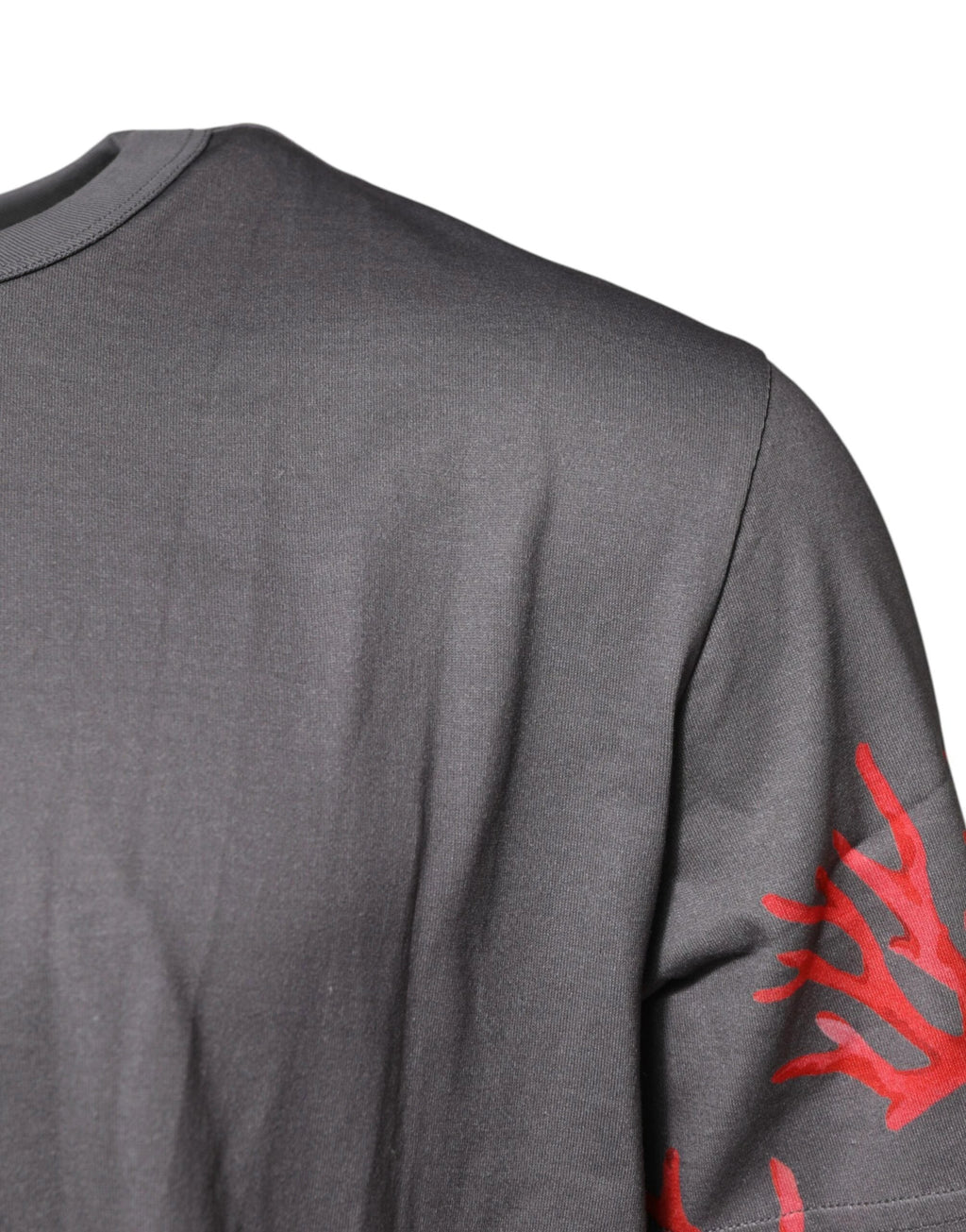 Dolce & Gabbana Gray Cotton Coral Print Logo Plaque T-shirt by Dolce & Gabbana