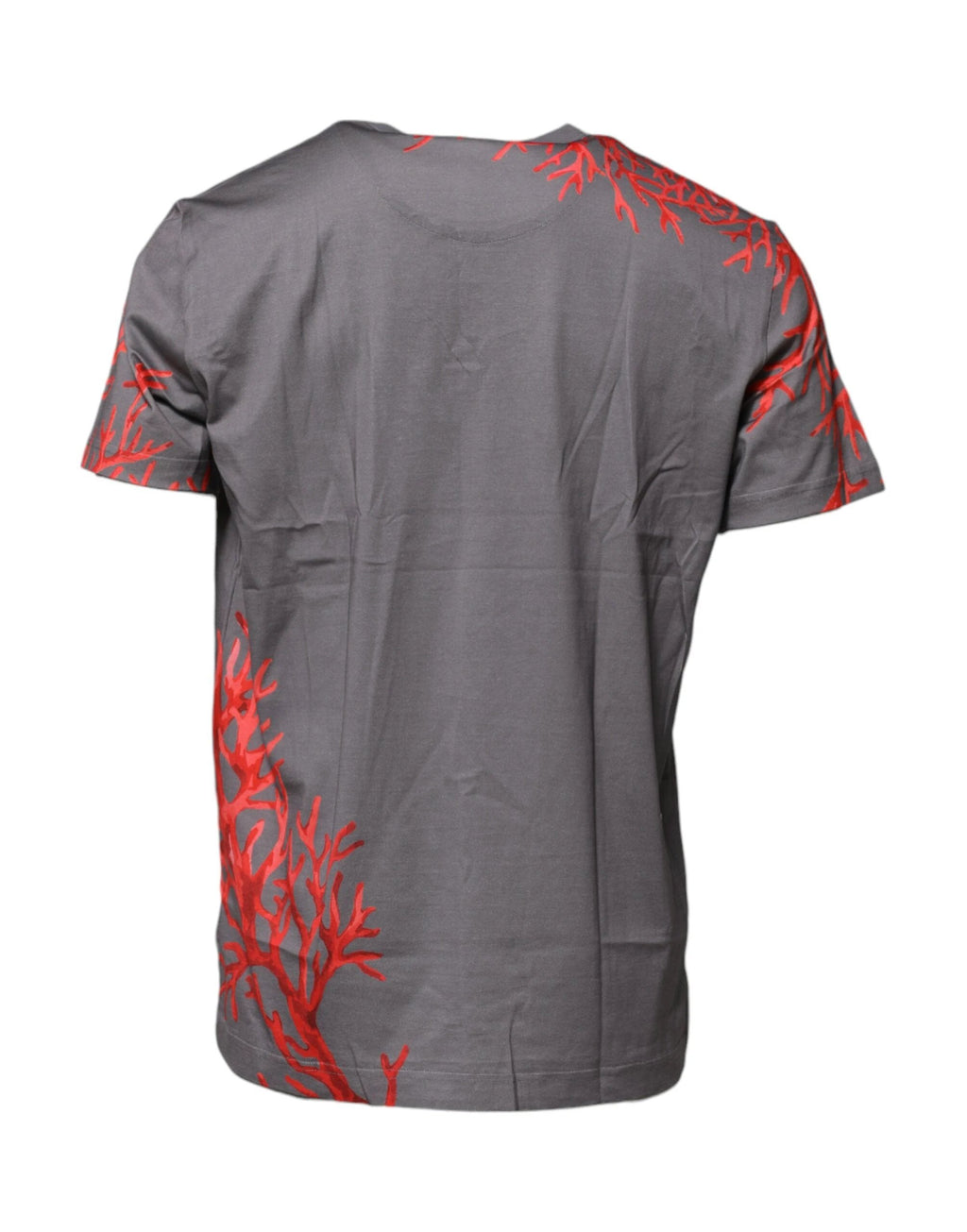 Dolce & Gabbana Gray Cotton Coral Print Logo Plaque T-shirt by Dolce & Gabbana