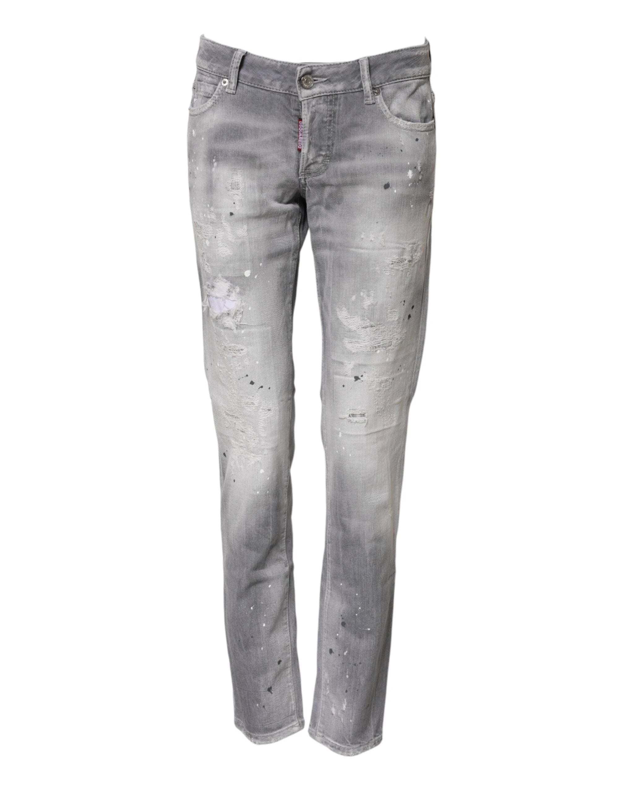Dsquared² Gray Washed Mid Waist Tapered Denim Jeans by Dsquared²