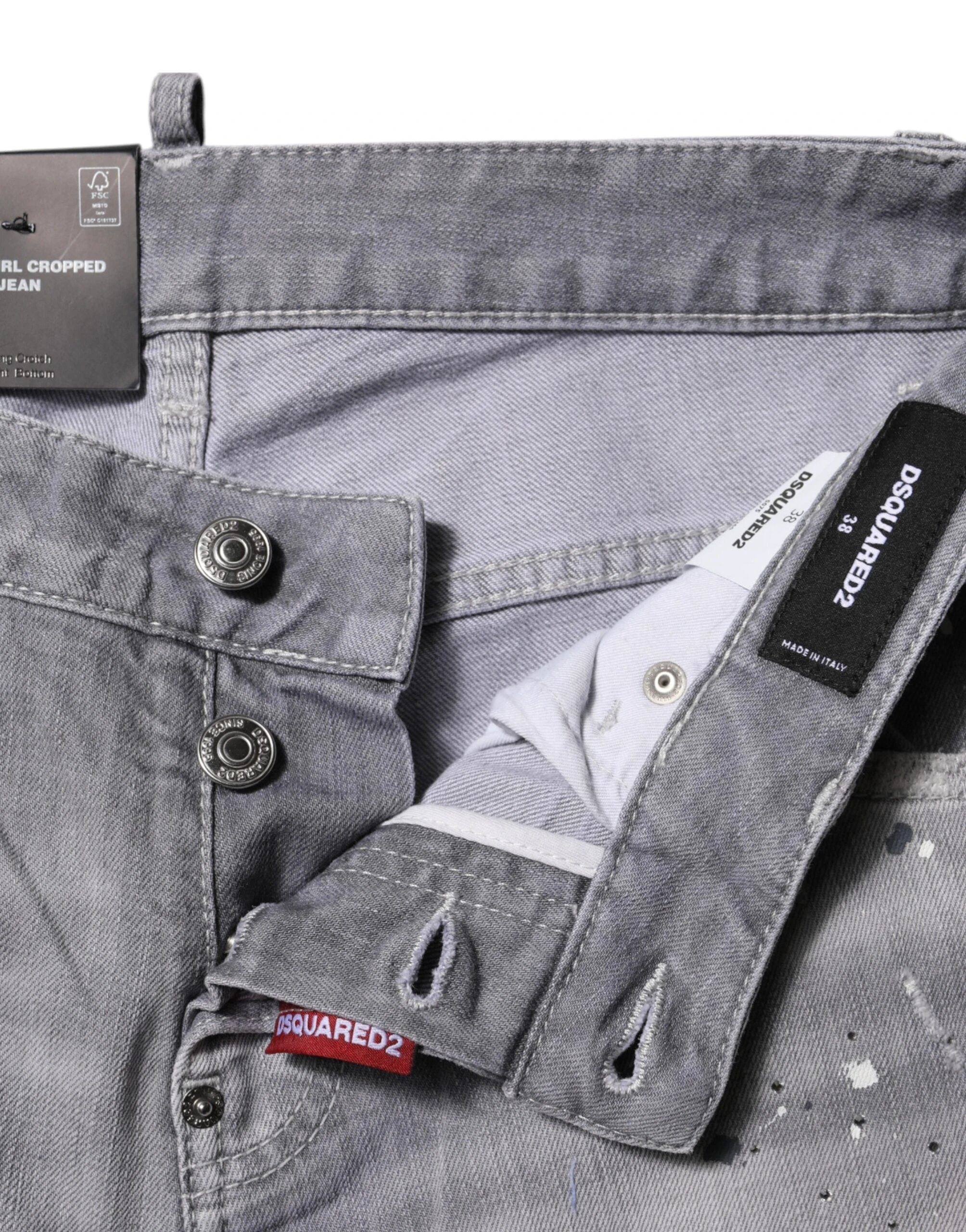 Dsquared² Gray Washed Mid Waist Tapered Jeans by Dsquared²