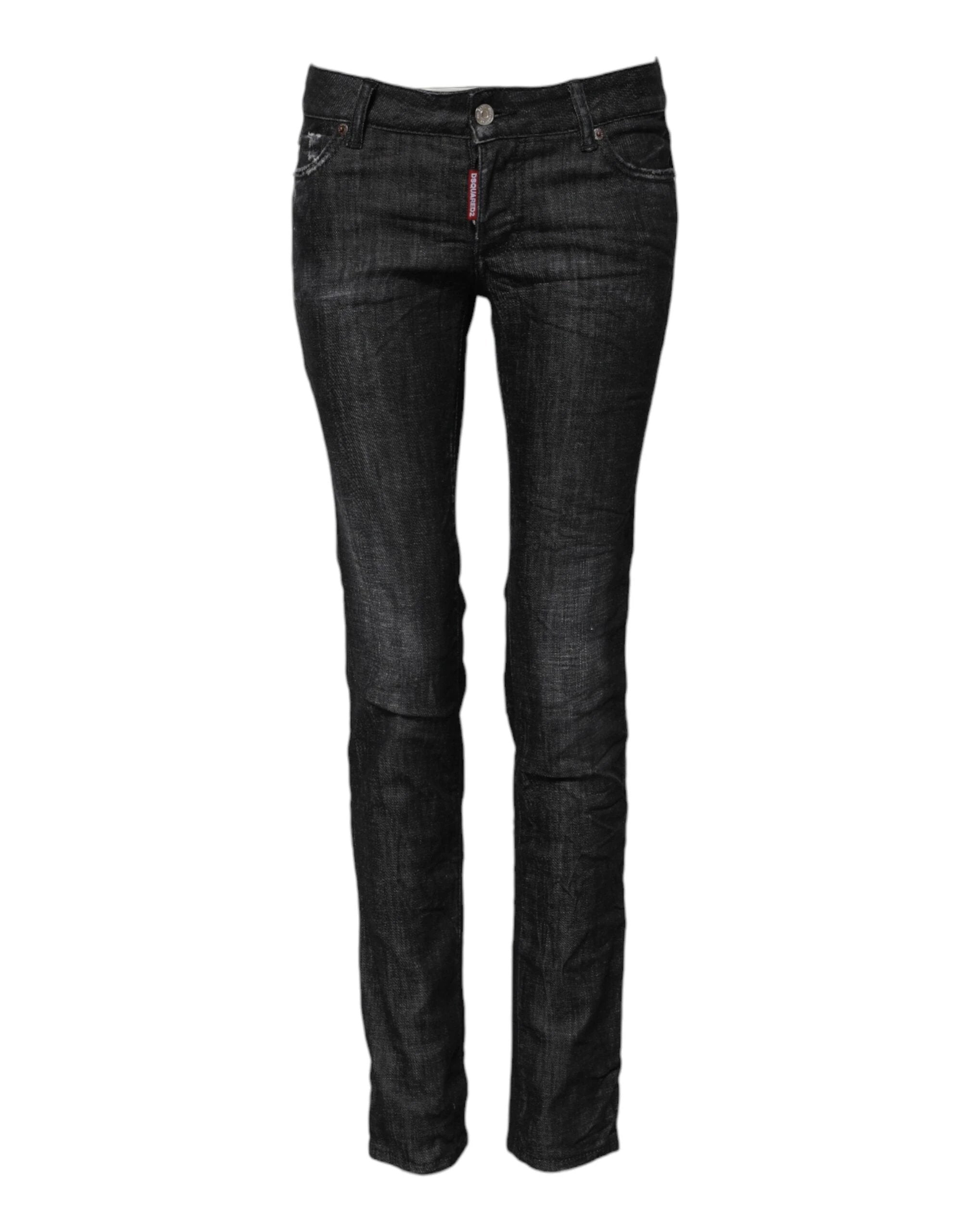 Dsquared² Black Cotton Low Waist Skinny Denim Jeans by Dsquared²