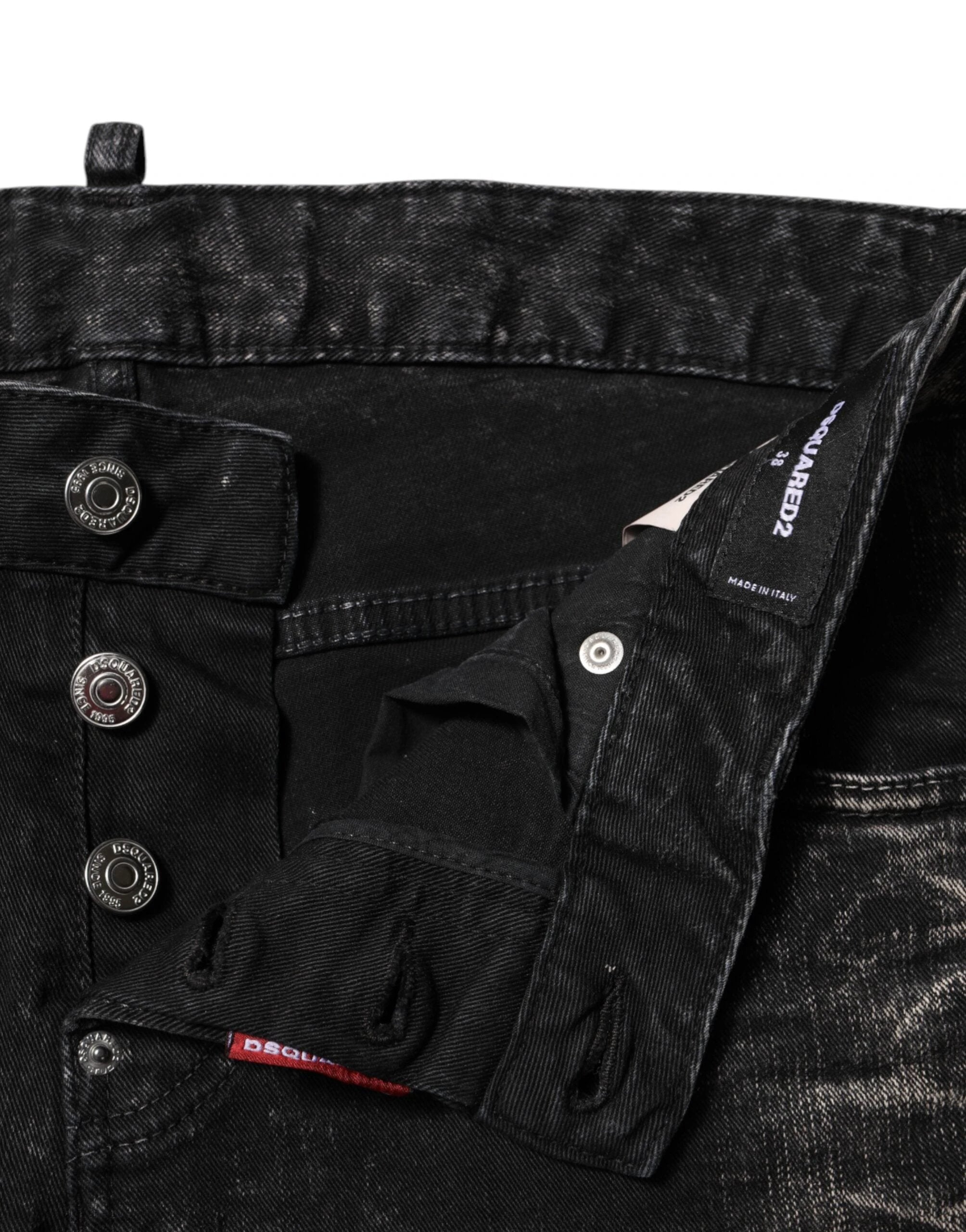 Dsquared² Black Washed Mid Waist Tapered Denim Jeans by Dsquared²