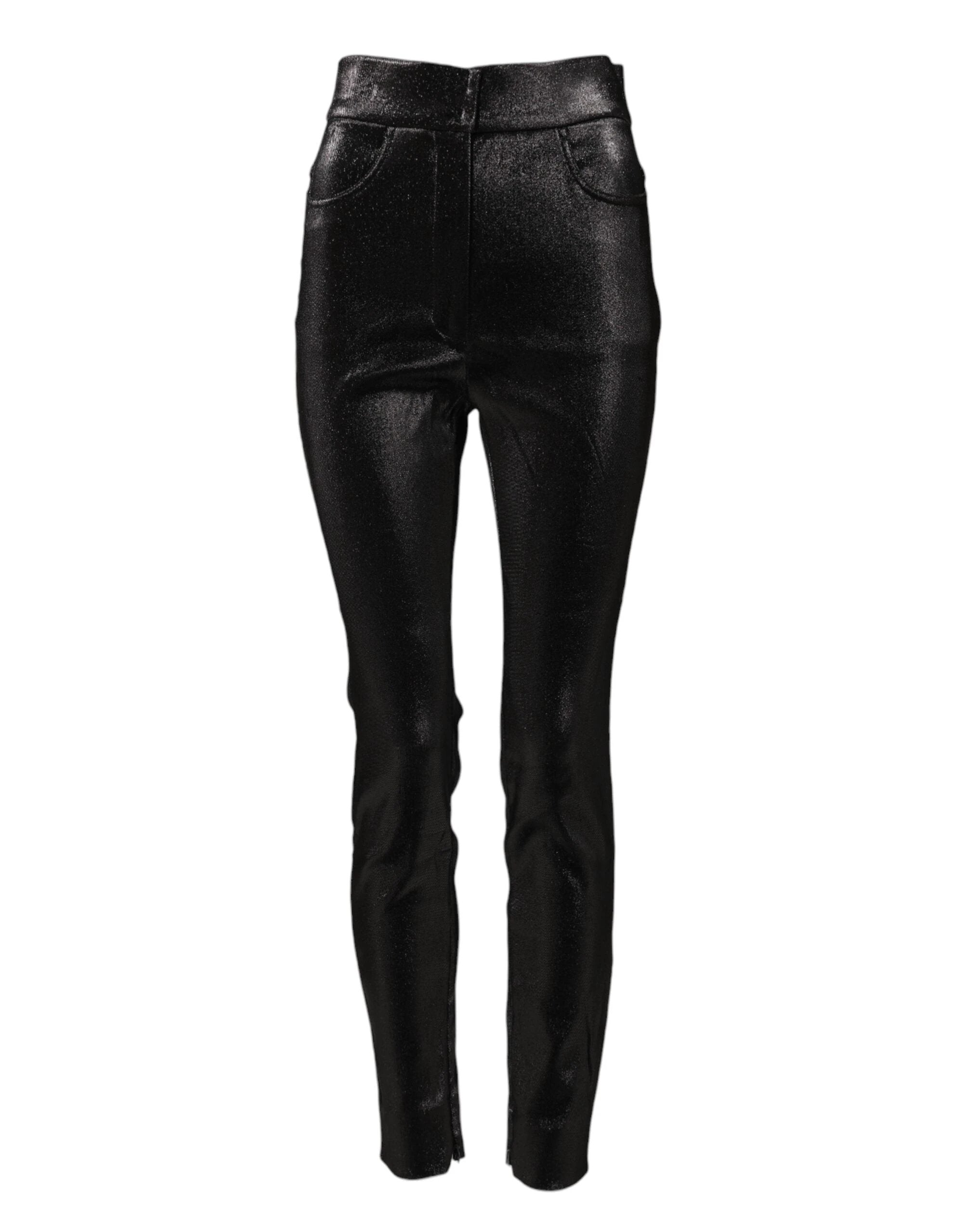 Dolce & Gabbana Black Cotton Stretch Silver Lurex Thread Pants by Dolce & Gabbana