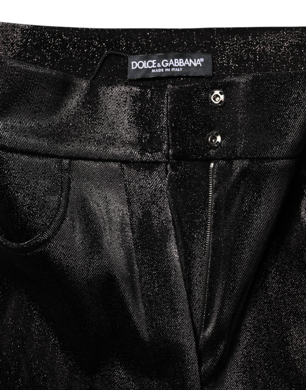 Dolce & Gabbana Black Cotton Stretch Silver Lurex Thread Pants by Dolce & Gabbana