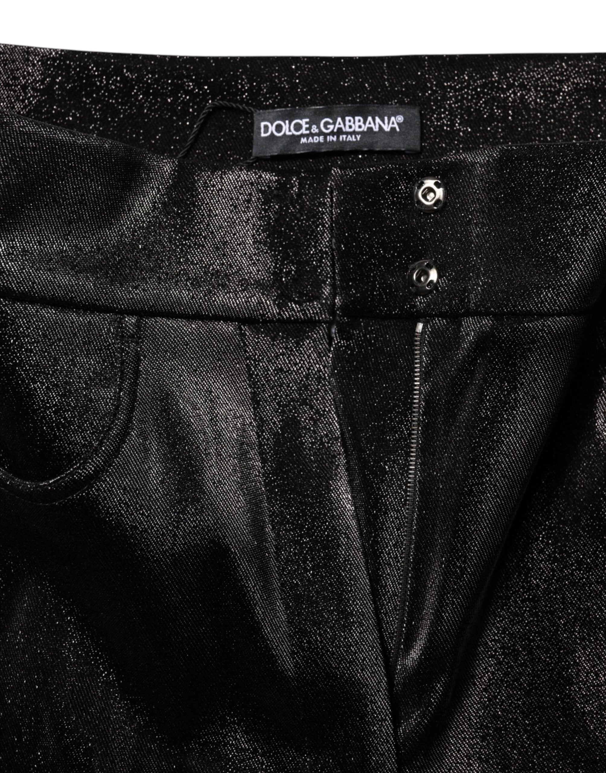 Dolce & Gabbana Black Cotton Stretch Silver Lurex Thread Pants by Dolce & Gabbana