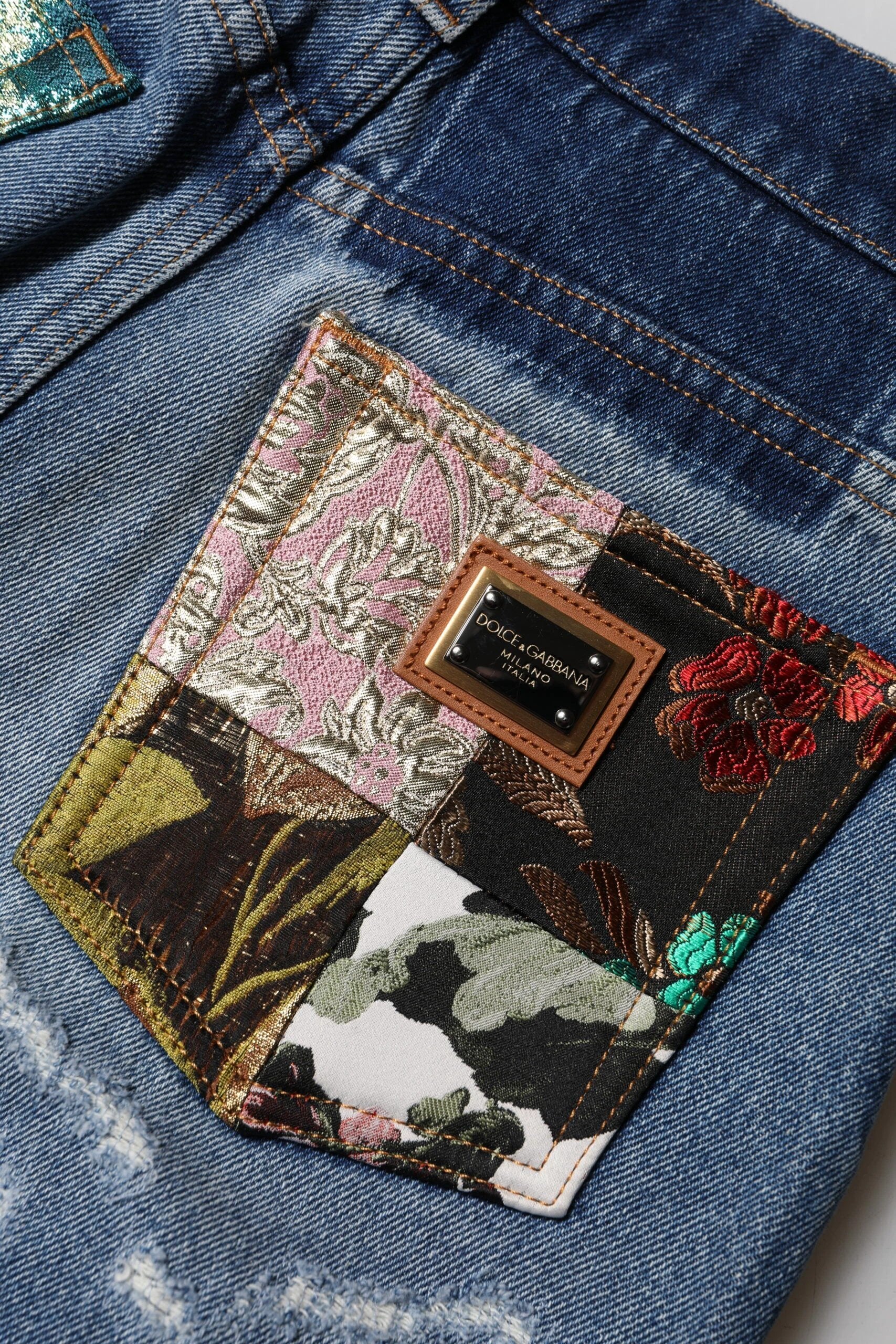 Dolce & Gabbana Blue Cotton Tattered High Waist Denim Jeans by Dolce & Gabbana