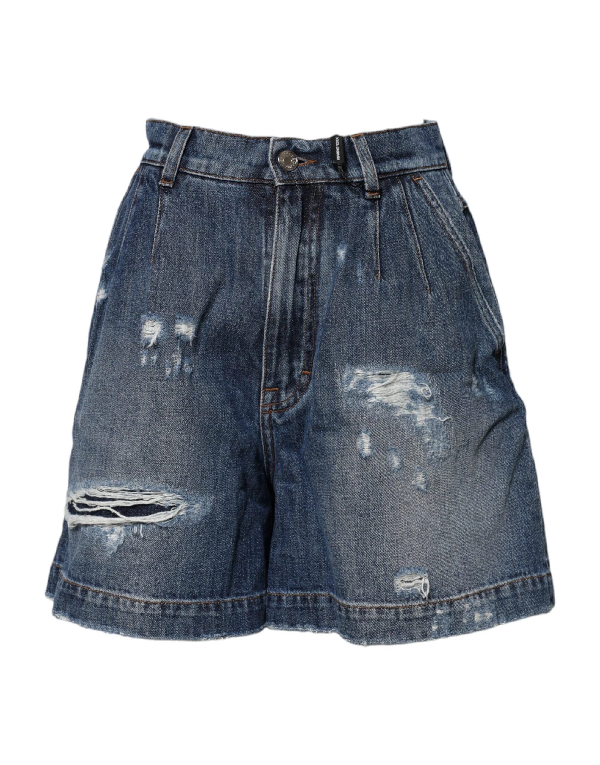 Dolce & Gabbana Blue Cotton Tattered Denim Bermuda Shorts by Dolce & Gabbana
