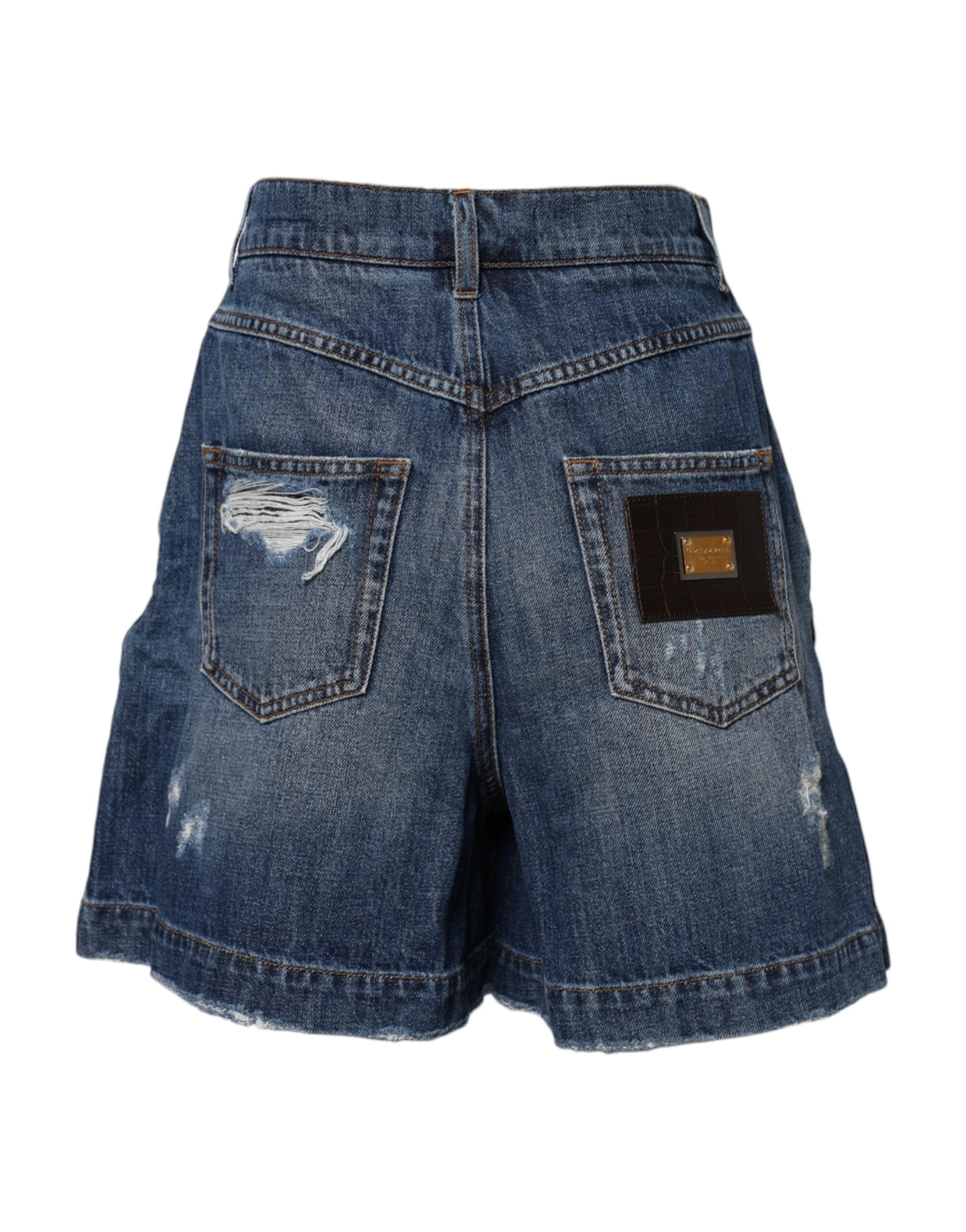 Dolce & Gabbana Blue Cotton Tattered Denim Bermuda Shorts by Dolce & Gabbana