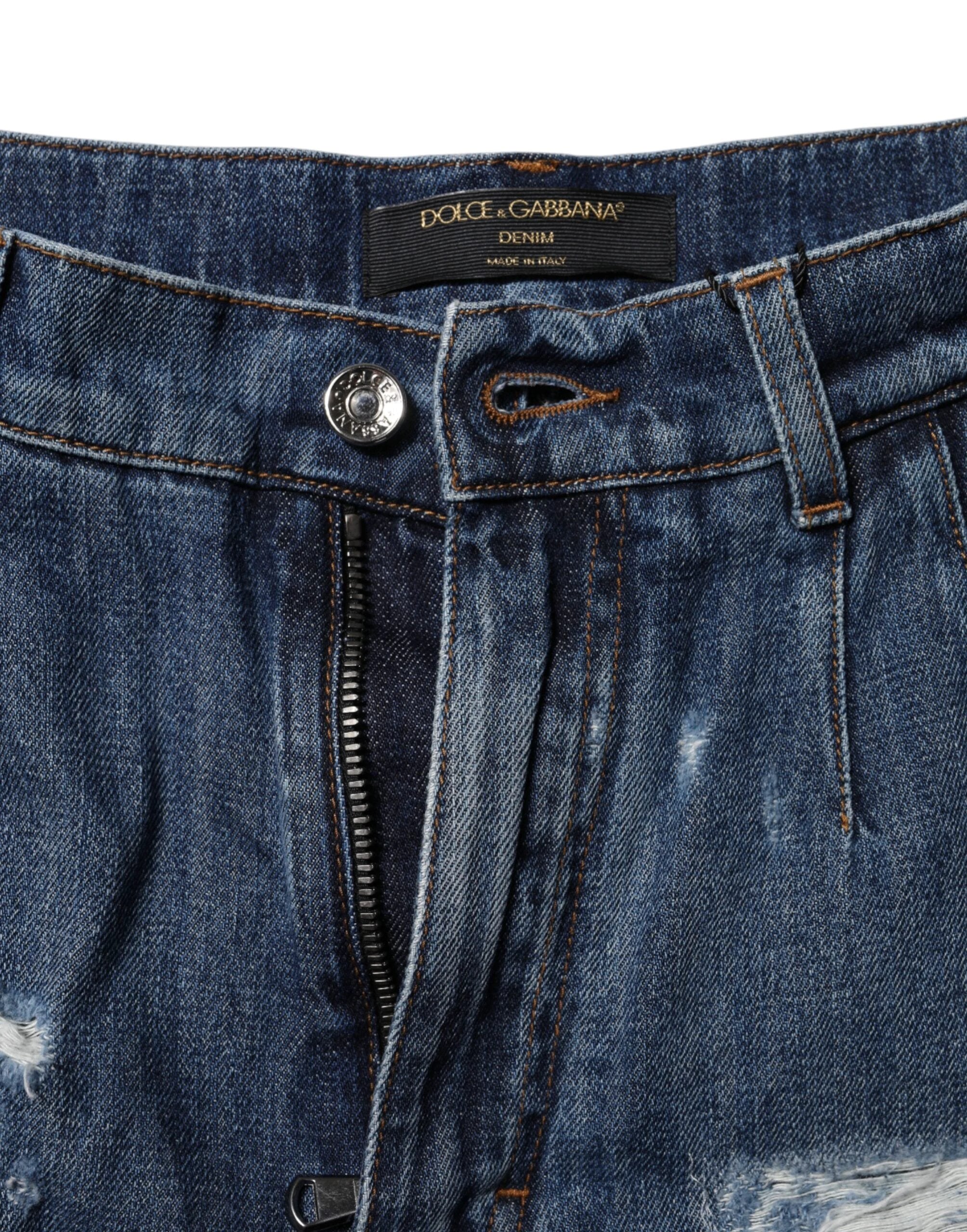 Dolce & Gabbana Blue Cotton Tattered Denim Bermuda Shorts by Dolce & Gabbana