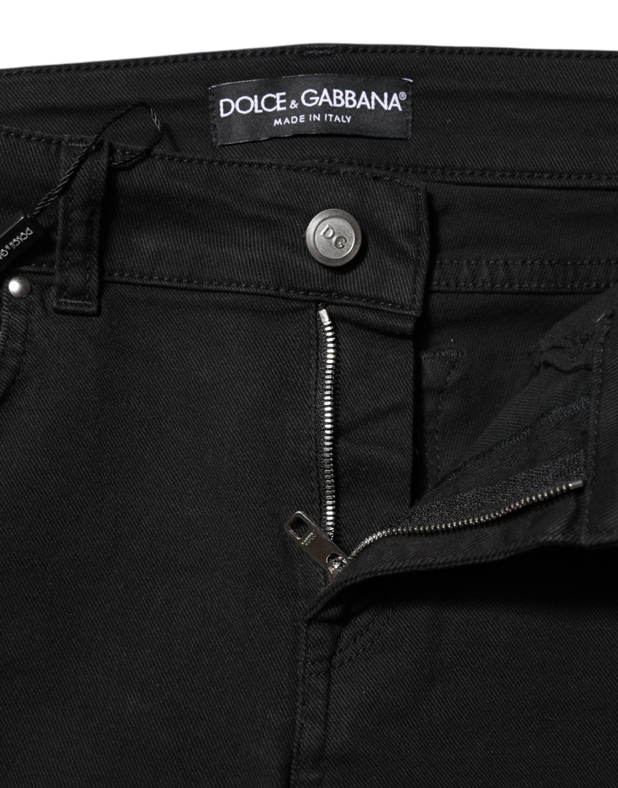 Dolce & Gabbana Black Cotton Skinny Mid Waist Denim Jeans by Dolce & Gabbana