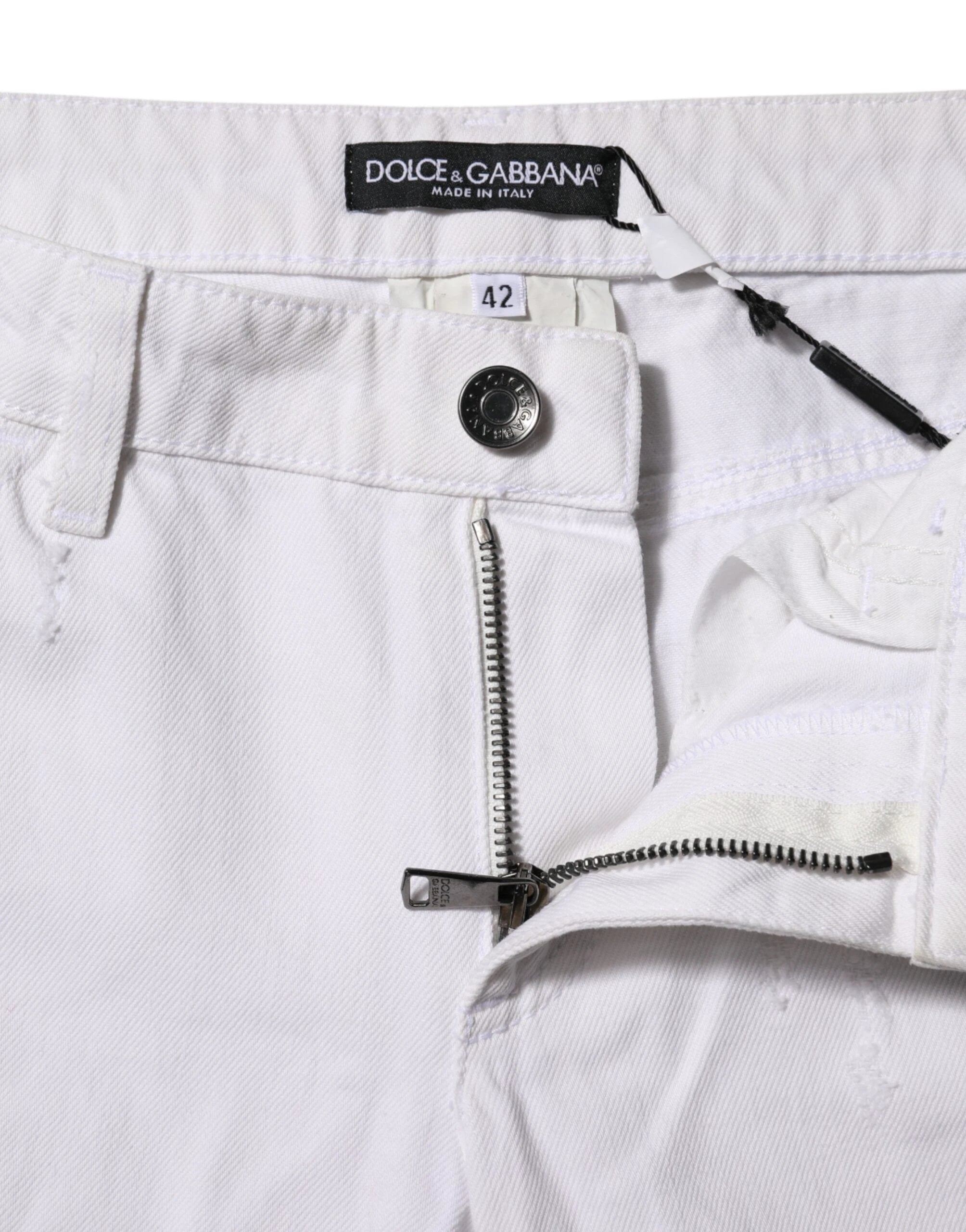 Dolce & Gabbana White Cotton Mid Waisted Women Denim Jeans by Dolce & Gabbana