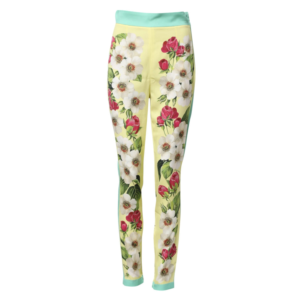 Dolce & Gabbana Yellow Silk Floral Leggings Pants by Dolce & Gabbana